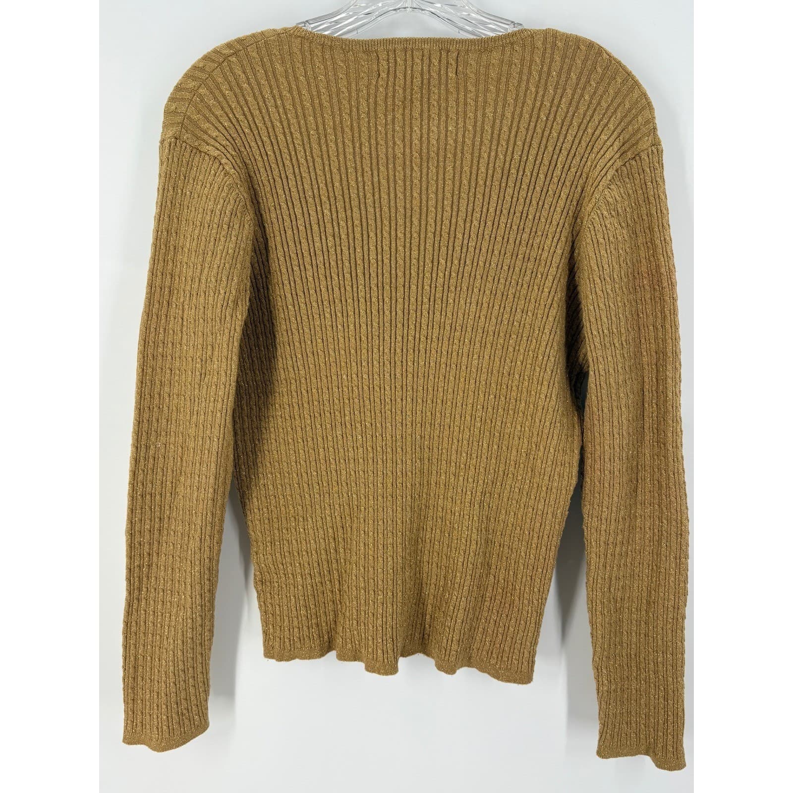 Jones New York Signature Gold Sparkle Knit V Neck Sweater Long Sleeve Size M - Thumbnail 4