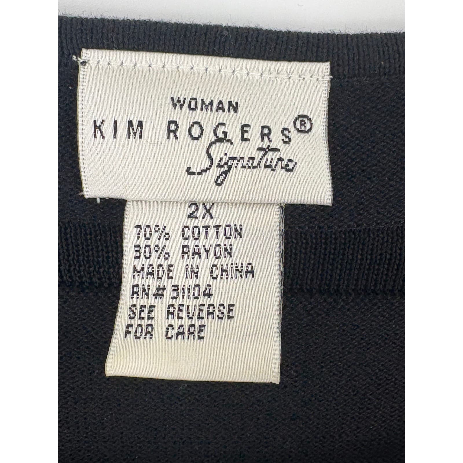 Kim Rogers Signature 2X Black Knit Top Square Neck 3/4 Sleeve Pullover - Thumbnail 2