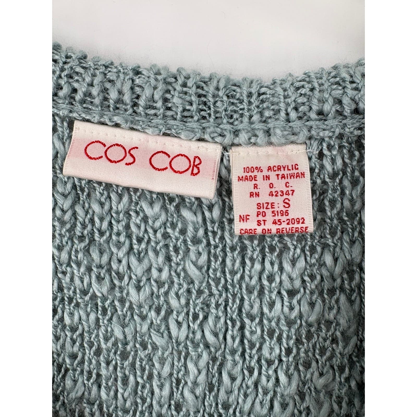 COS COB Teal Cable Knit V Neck Sleeveless Sweater Vest Women's Size S - Thumbnail 2