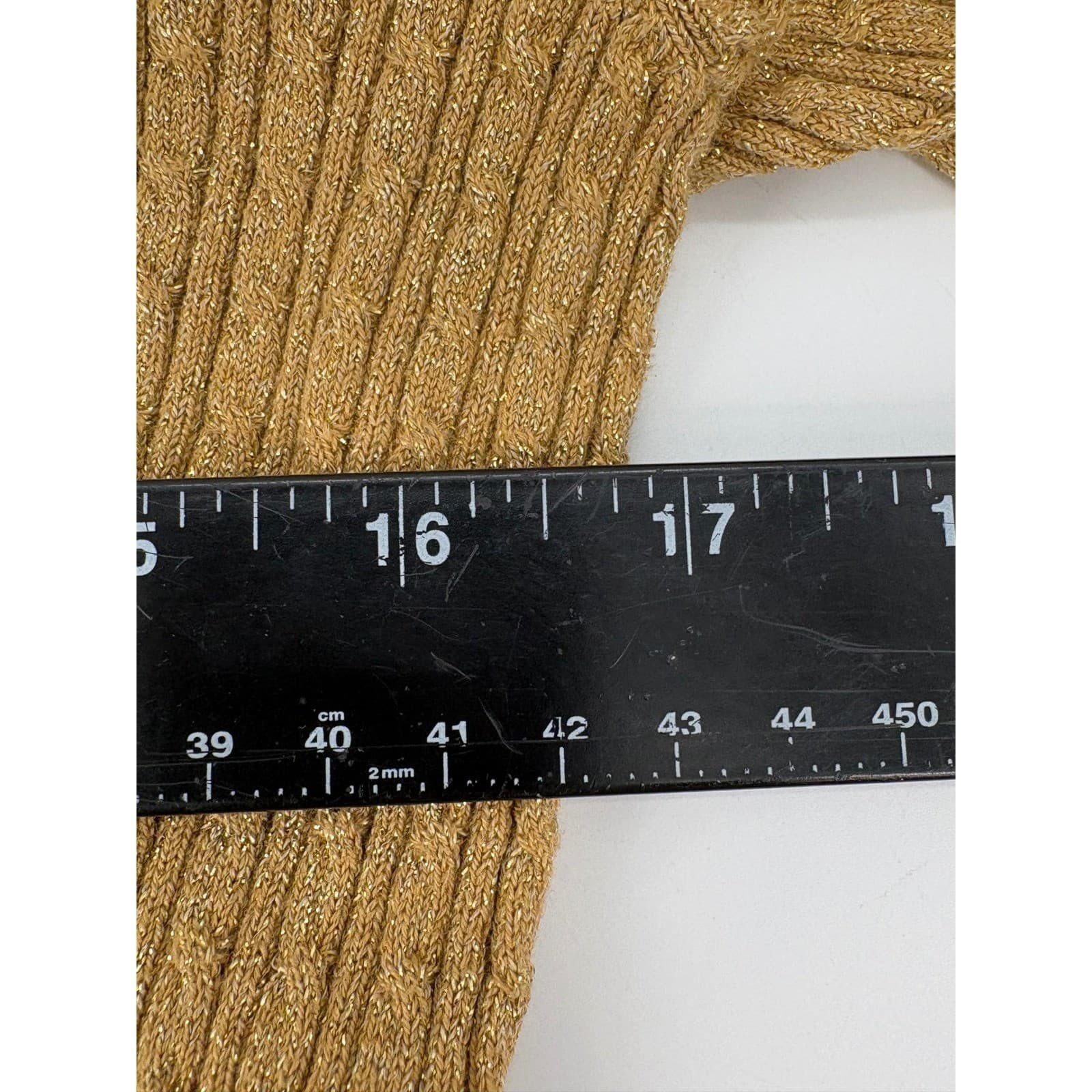 Jones New York Signature Gold Sparkle Knit V Neck Sweater Long Sleeve Size M - Thumbnail 5
