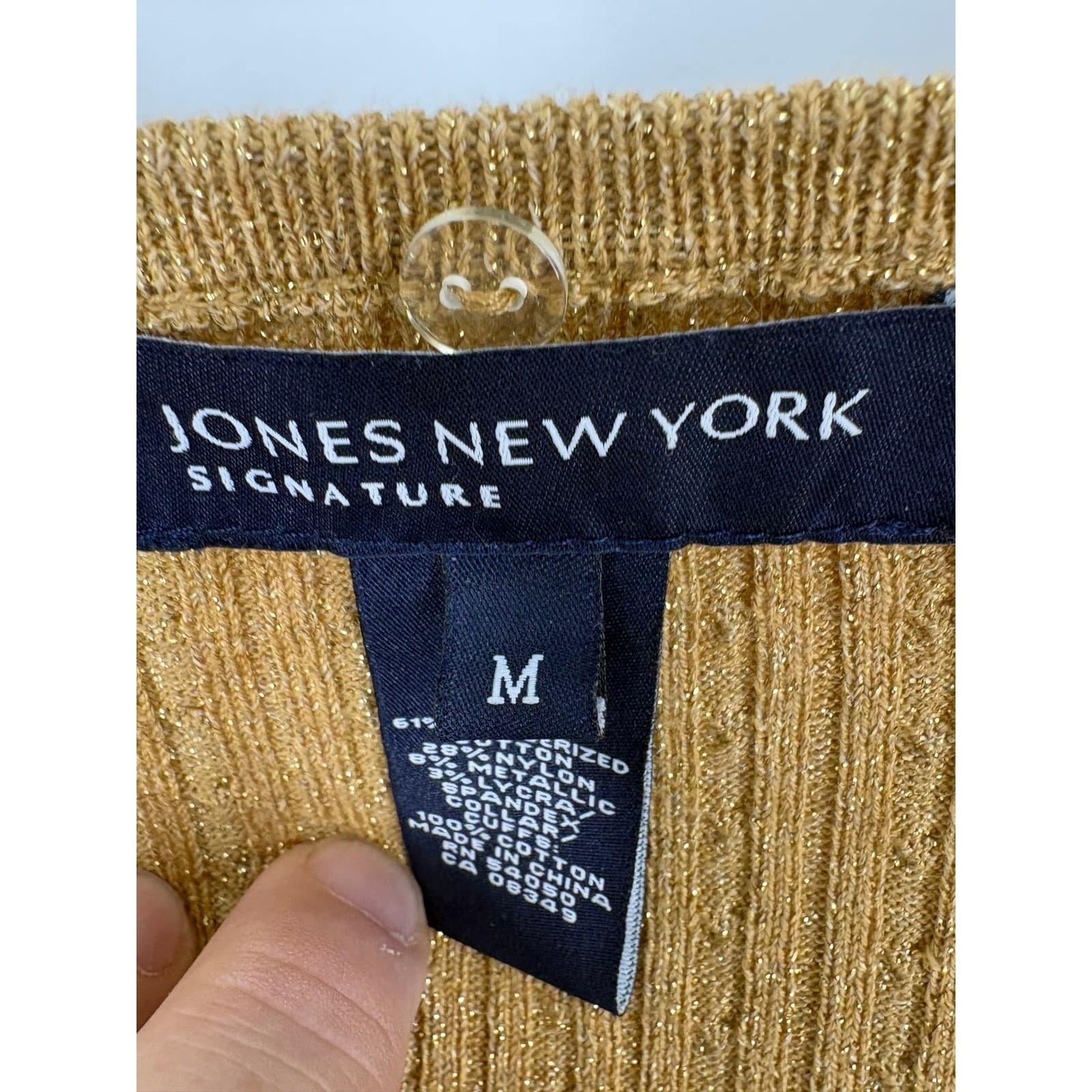 Jones New York Signature Gold Sparkle Knit V Neck Sweater Long Sleeve Size M - Thumbnail 3