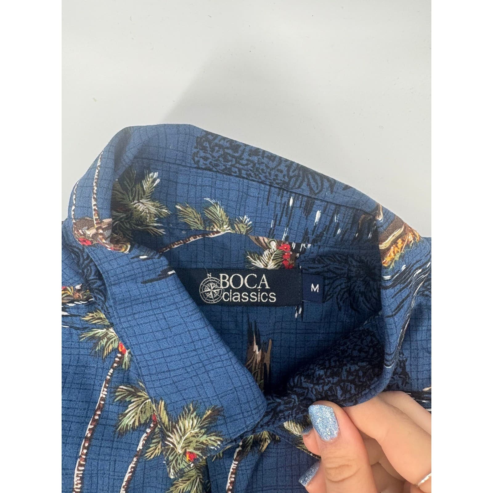 Boca Classics Men's Blue Tropical Island Pineapple Palm Tree Hawaiian Shirt Sz M - Thumbnail 3
