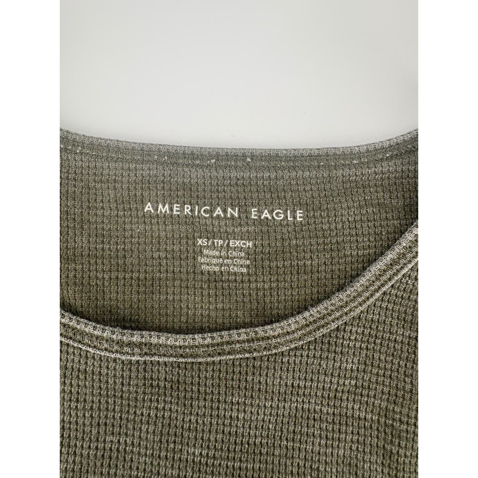 American Eagle Outfitters Grey Waffle Knit Lettuce Hem Cropped T Shirt Top XS - Thumbnail 3