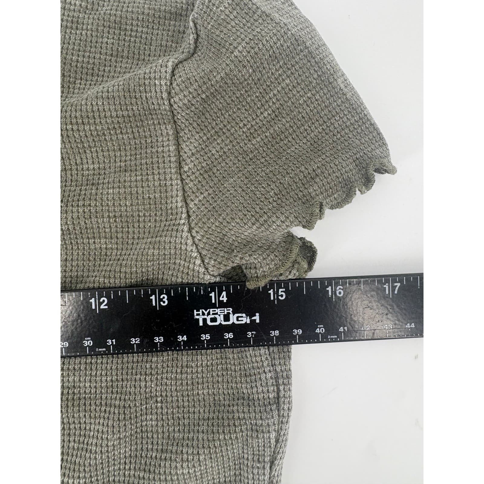 American Eagle Outfitters Grey Waffle Knit Lettuce Hem Cropped T Shirt Top XS - Thumbnail 4