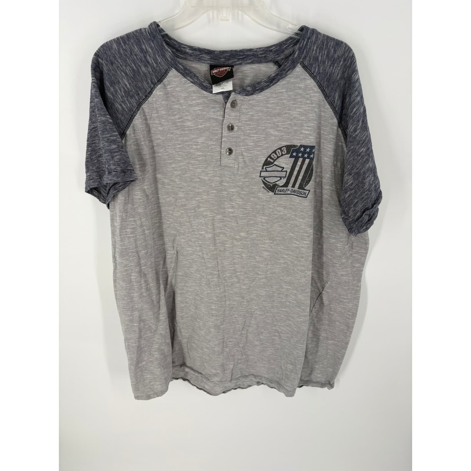 Harley Davidson Cole Family Dealerships Raglan T Shirt Mens 2XL Gray Blue - Thumbnail 2