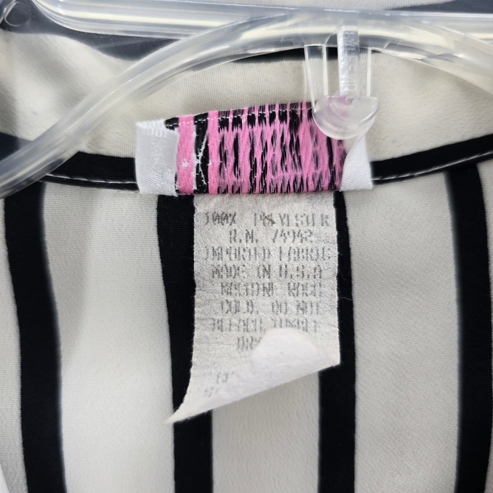 B.K. Collectible Blouse Womens Medium Shirt White Black Striped Button Down - Thumbnail 3
