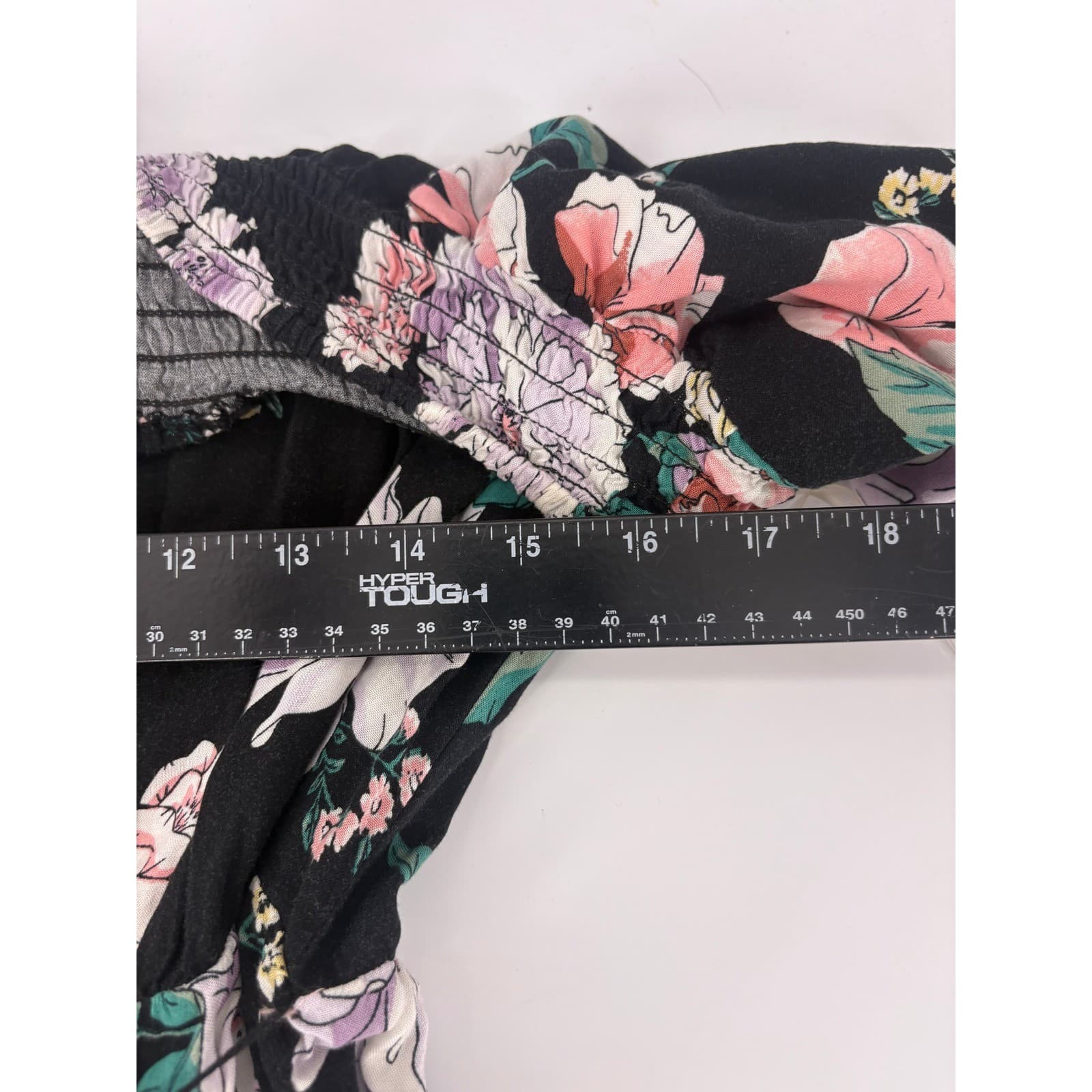 Eye†Shadow Black Floral Smocked Bodice Jumpsuit Wide Leg Belted - Thumbnail 4