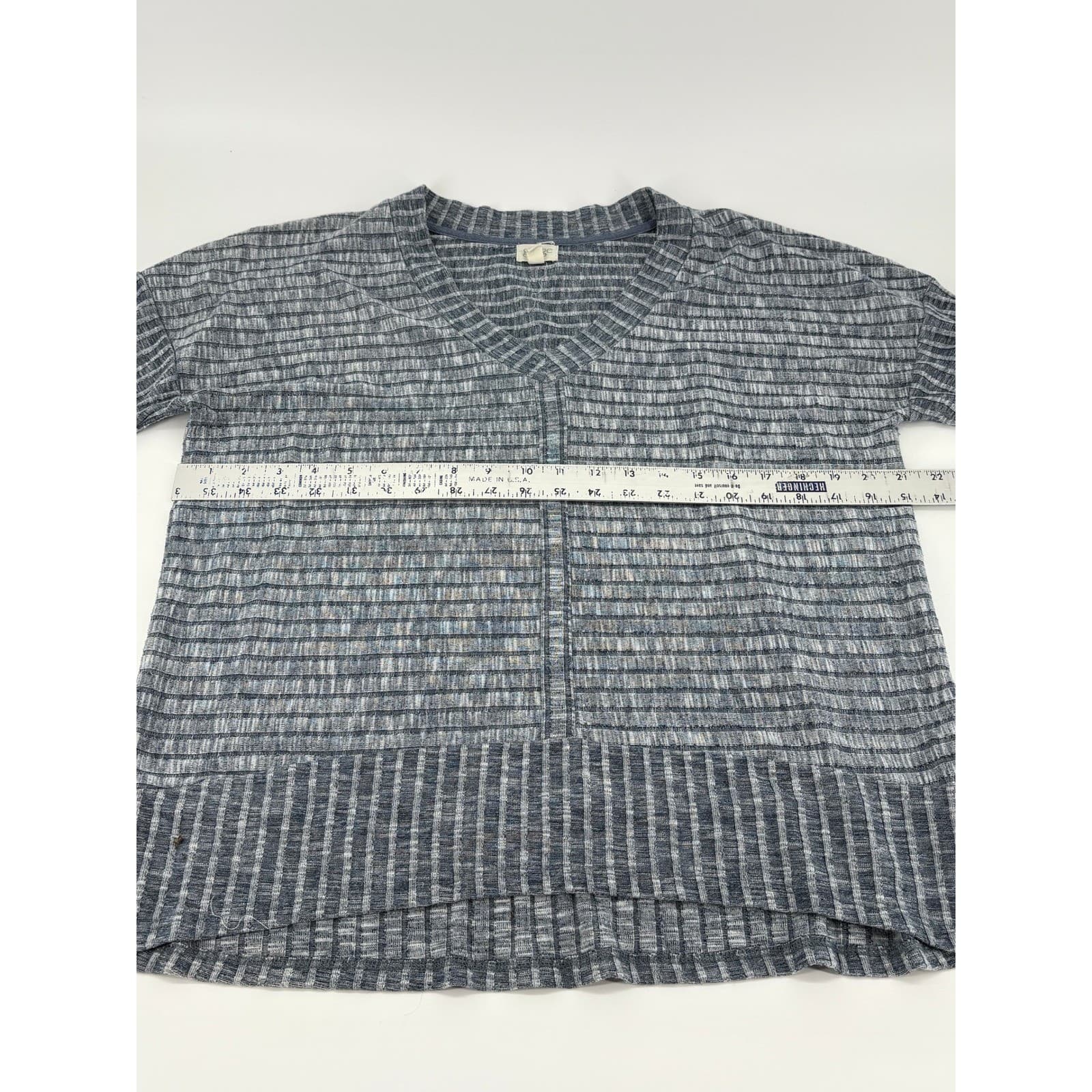 Greige Womens XL/TG Gray Striped V Neck 3/4 Sleeve Knit Top Casual Blouse * - Thumbnail 4
