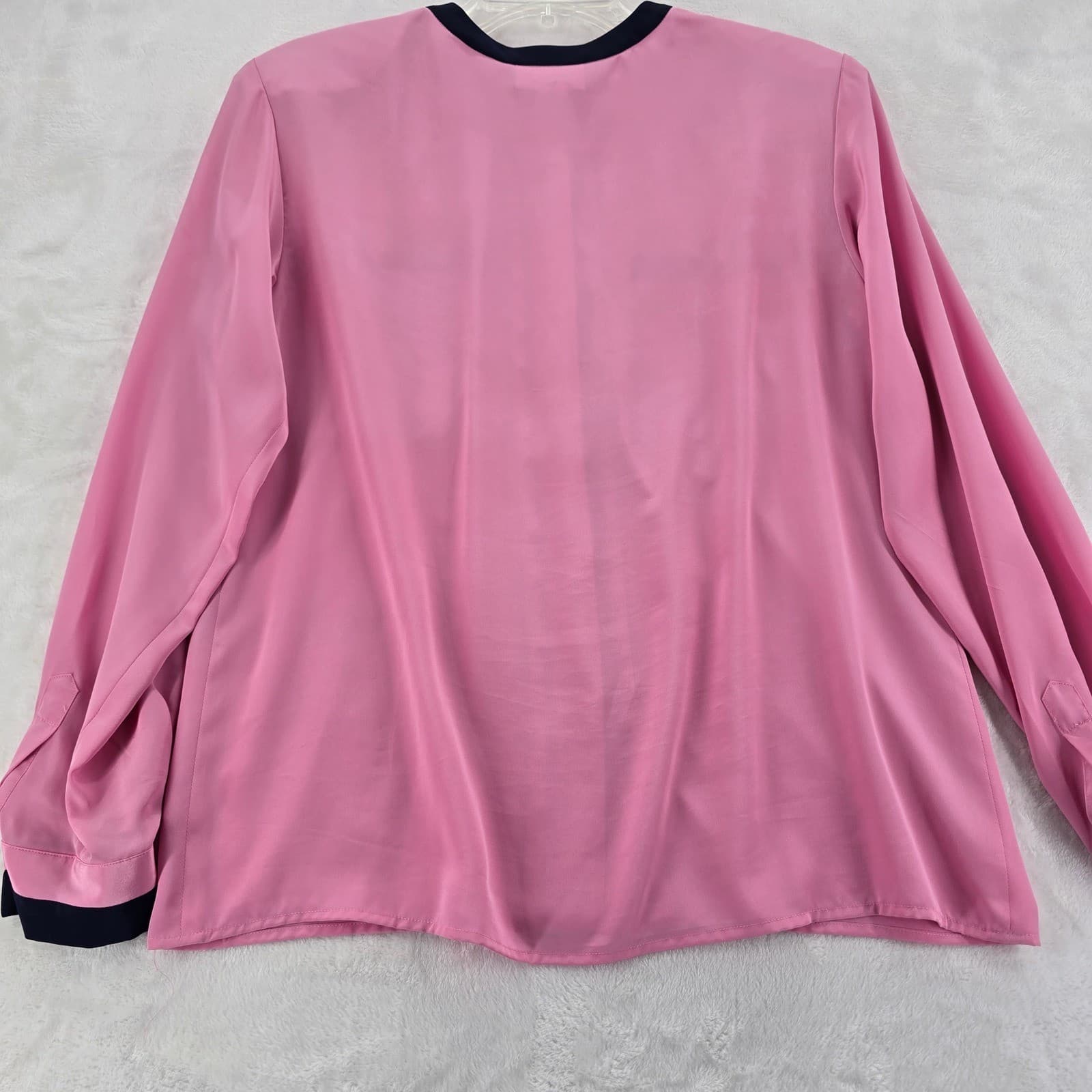 Evan Picone Blouse Womens 10 Button Front Pink Navy Blue Contrast Trim Pocket - Thumbnail 5