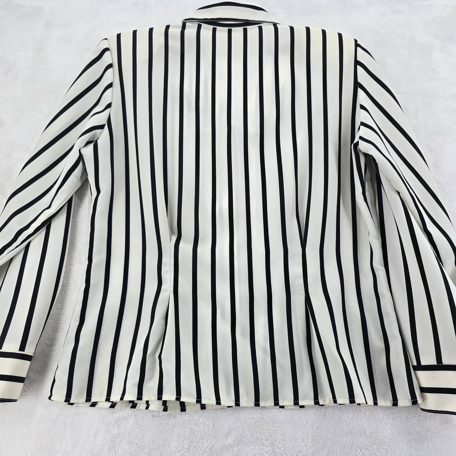 B.K. Collectible Blouse Womens Medium Shirt White Black Striped Button Down - Thumbnail 6