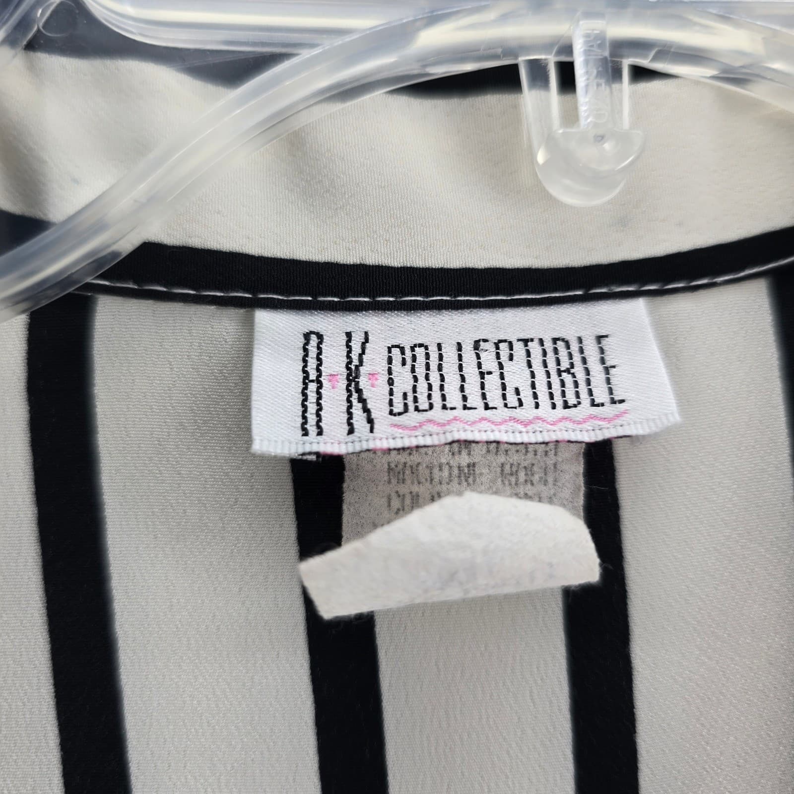 B.K. Collectible Blouse Womens Medium Shirt White Black Striped Button Down - Thumbnail 2