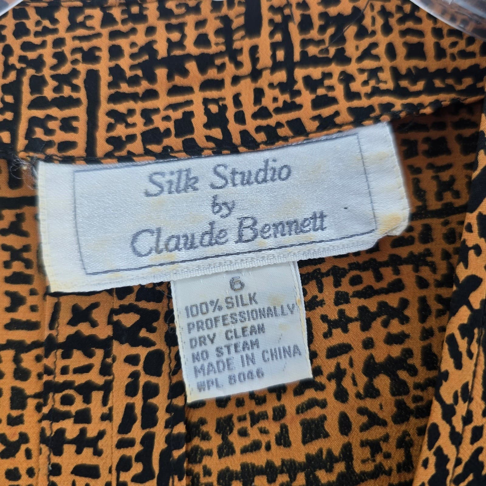 Silk Studio Claude Bennett Blouse Womens 6 Button Up Brown Abstract Silk Top - Thumbnail 2