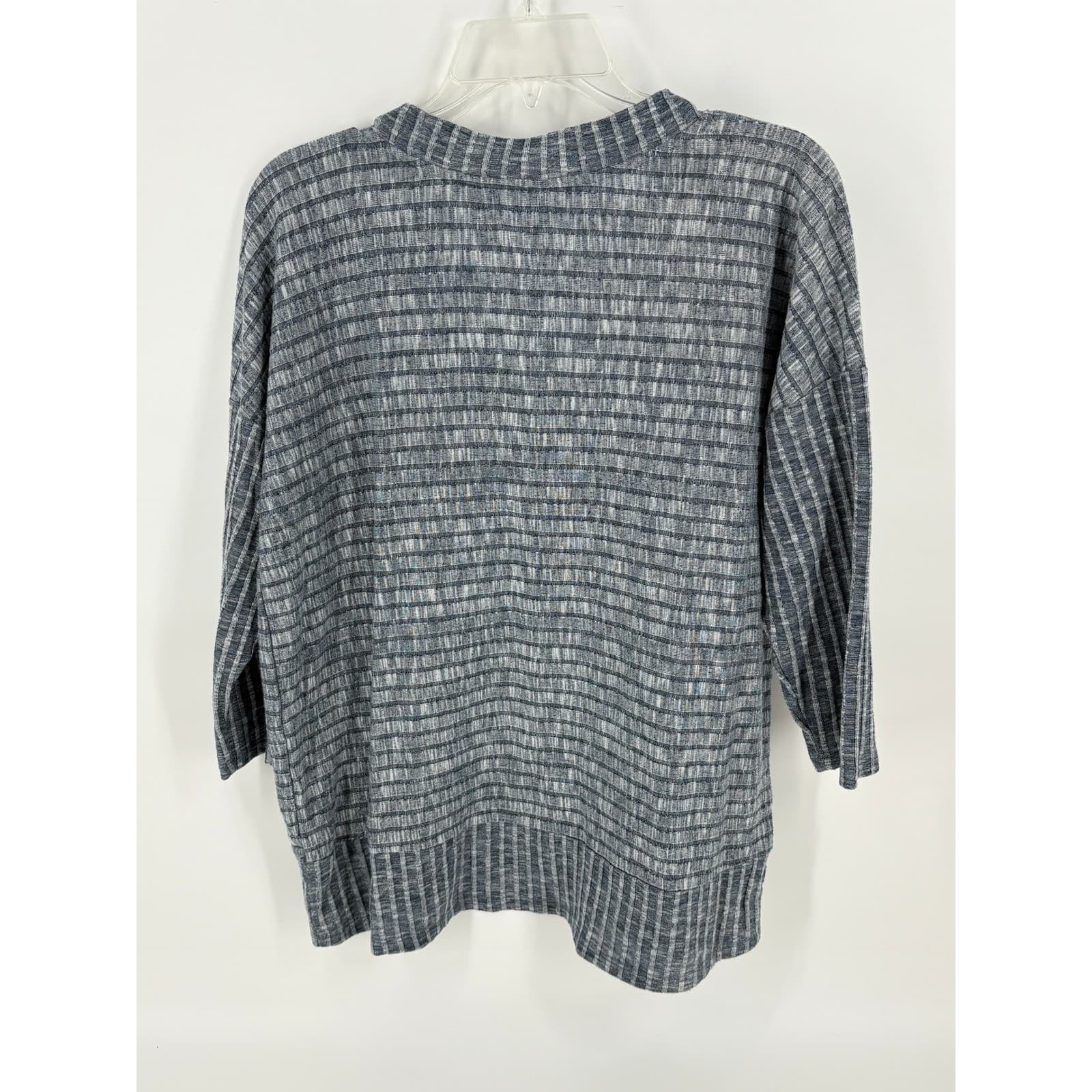 Greige Womens XL/TG Gray Striped V Neck 3/4 Sleeve Knit Top Casual Blouse * - Thumbnail 3