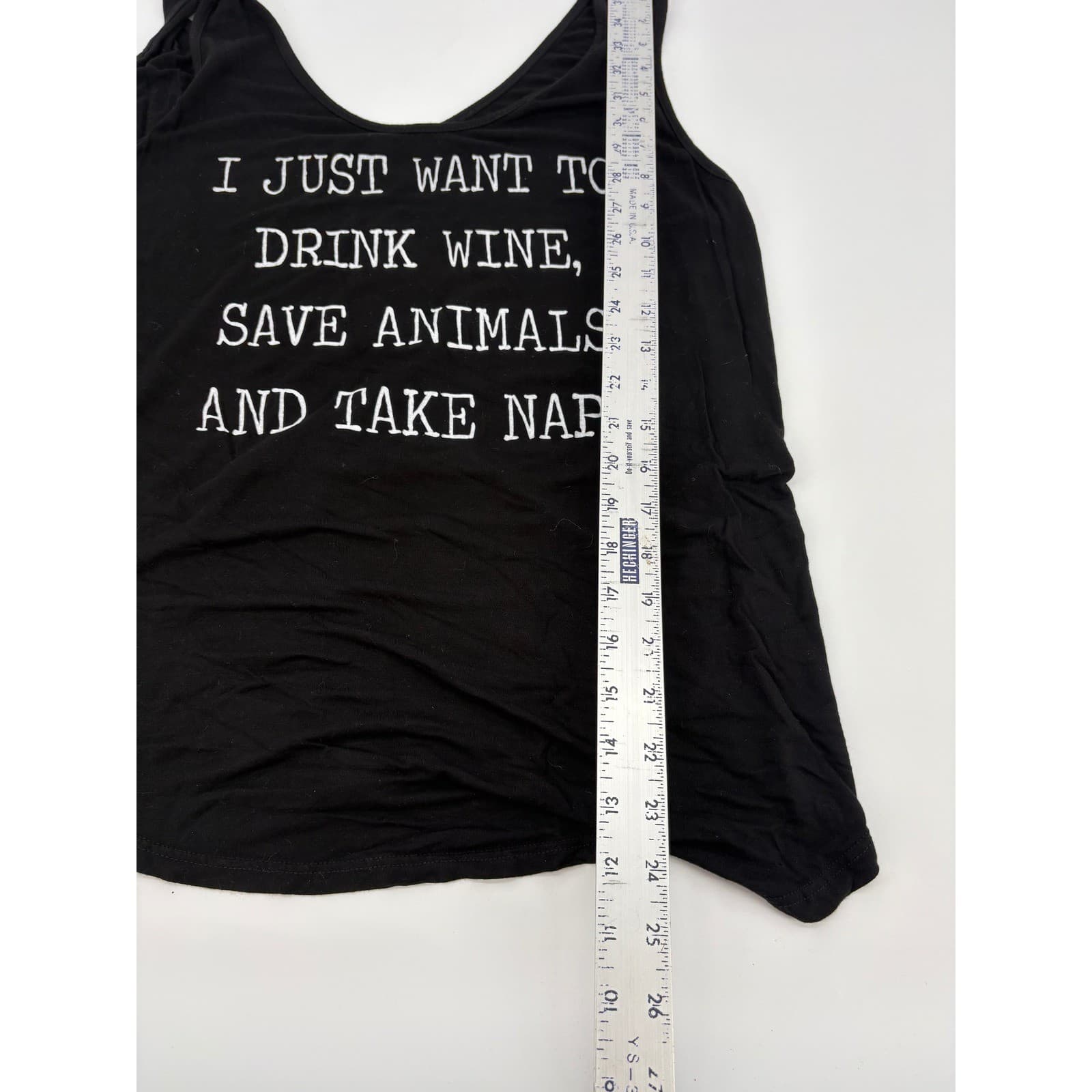 SuperDuperClothing Black Graphic Tank Top Drink Wine Save Animals Naps * - Thumbnail 5