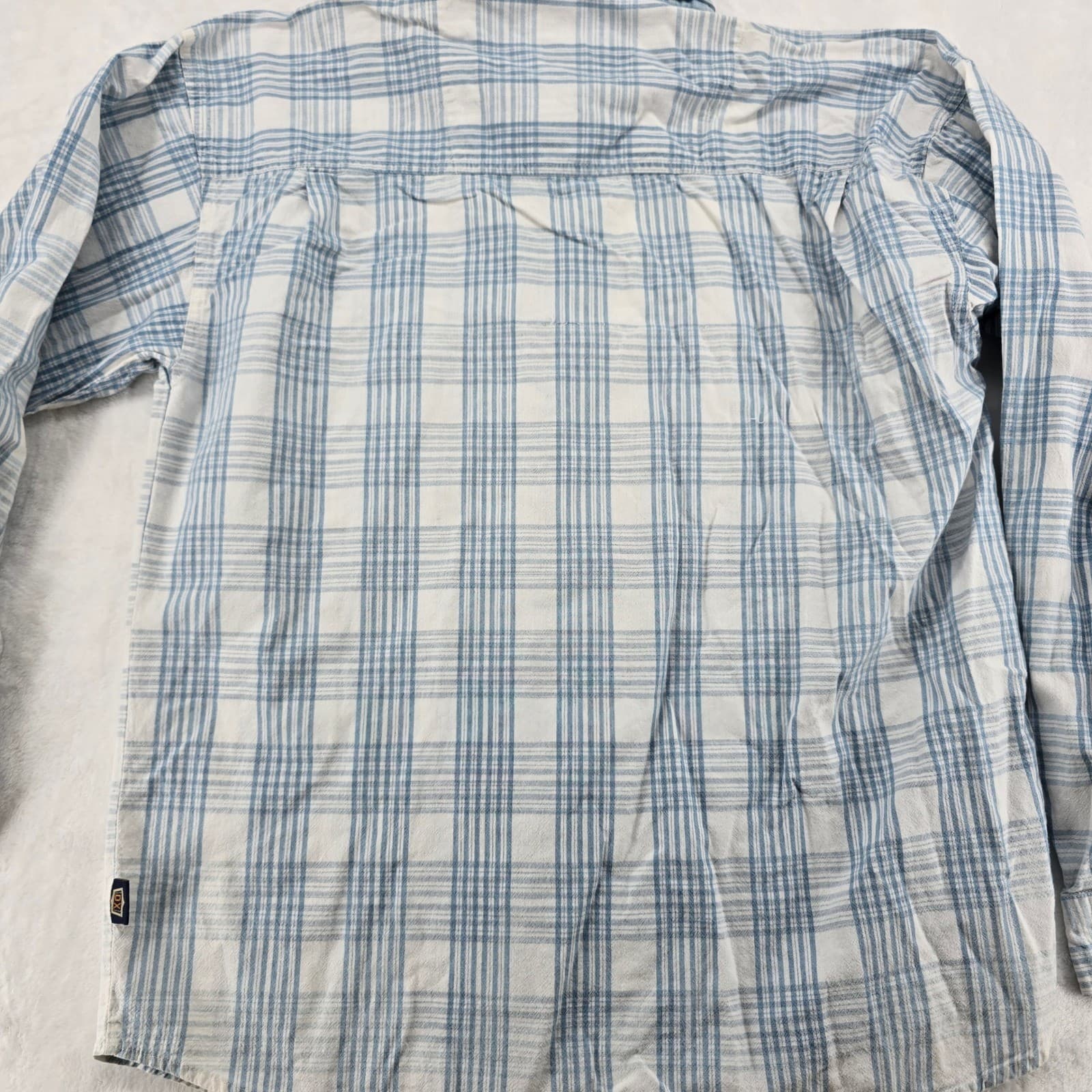 Double Exposure Shirt Mens L Button Down Blue White Plaid Cotton Long Sleeve - Thumbnail 7