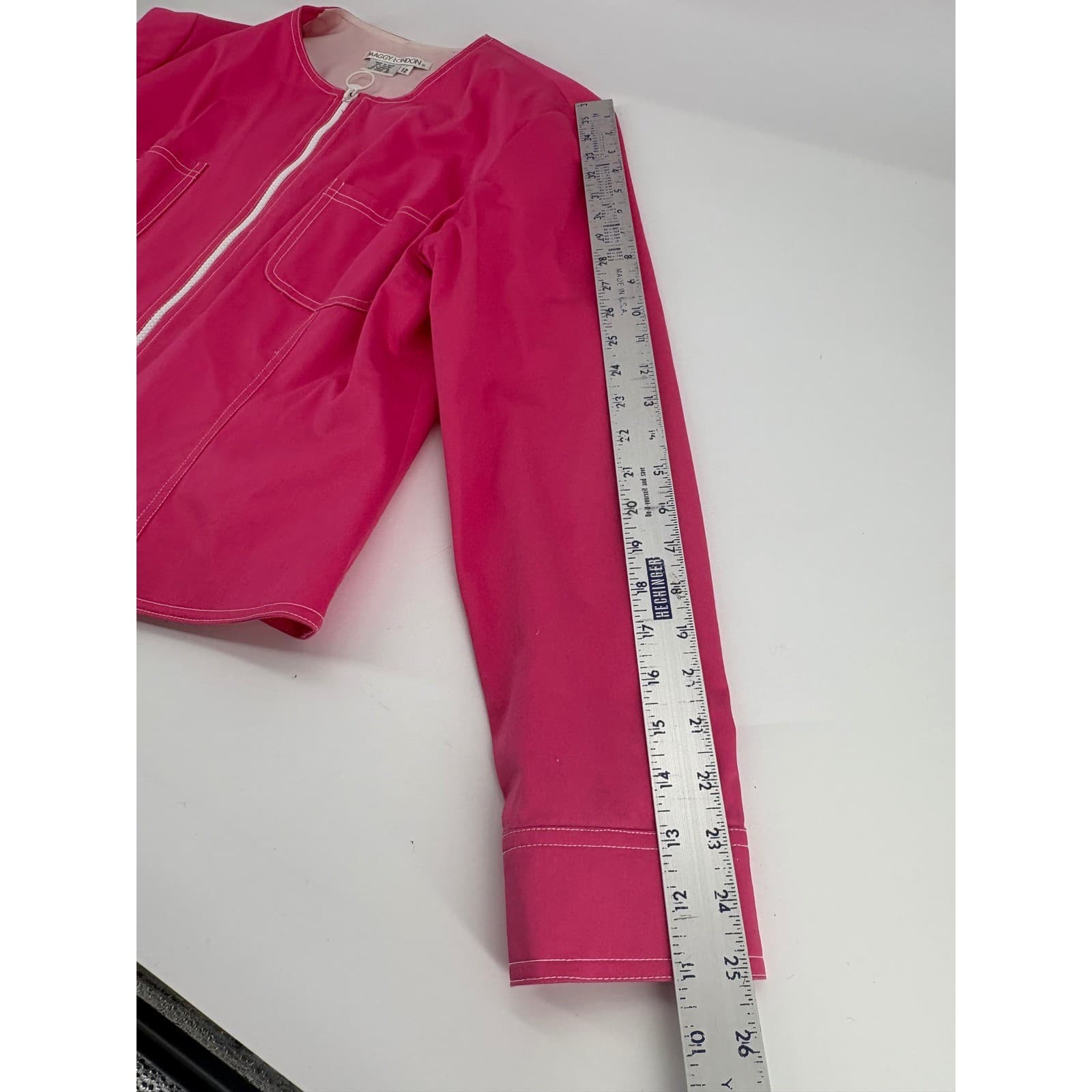 Maggy London Pink Zip Front Blazer Jacket Size 12 Cotton Blend Career - Thumbnail 7