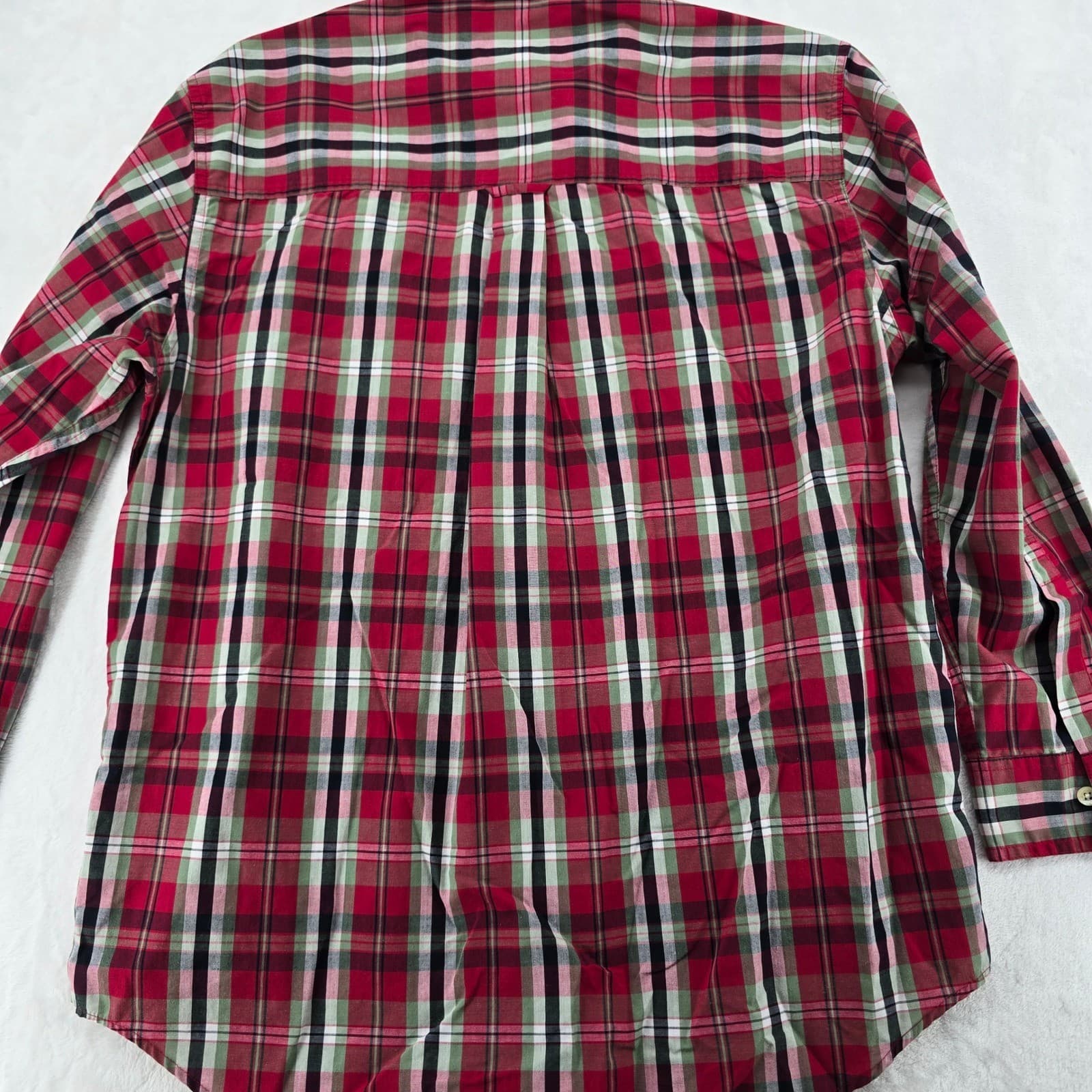 Chaps Button Down Mens Medium Shirt Red Green Plaid Easy Care Long Sleeve - Thumbnail 6