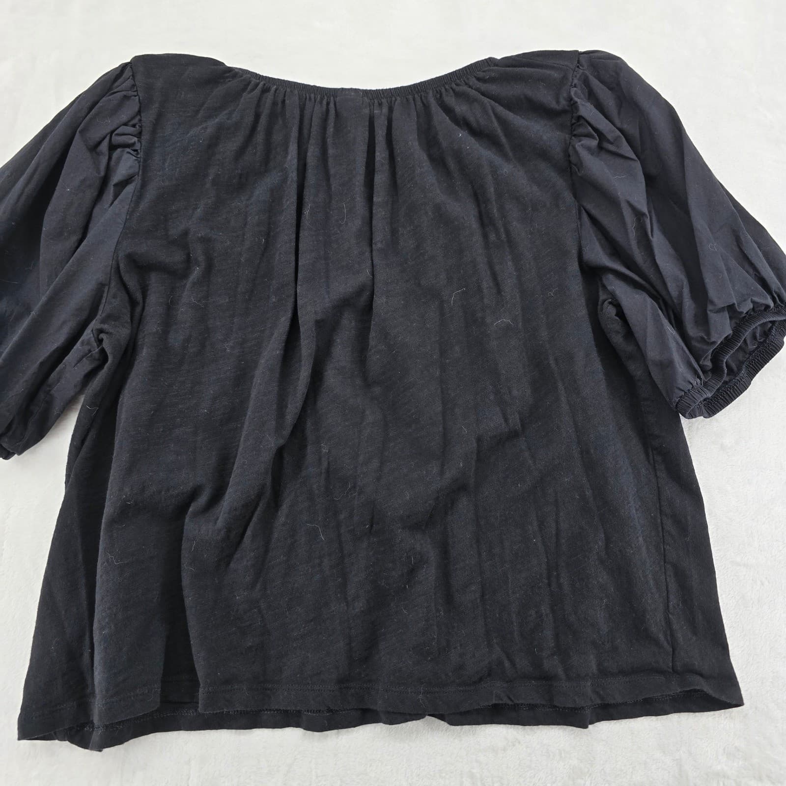 Old Navy Blouse Womens XL Petite Top Black Puff Sleeve Cotton Keyhole - Thumbnail 6