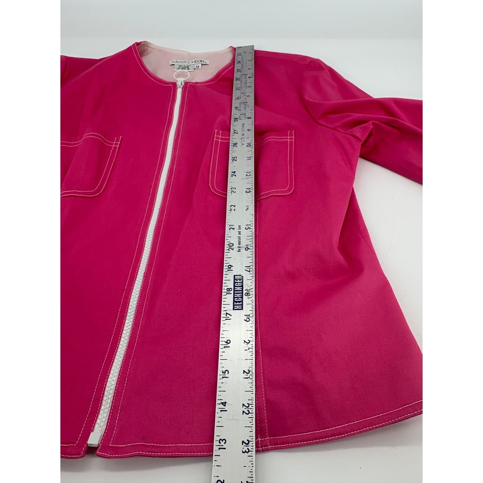 Maggy London Pink Zip Front Blazer Jacket Size 12 Cotton Blend Career - Thumbnail 6