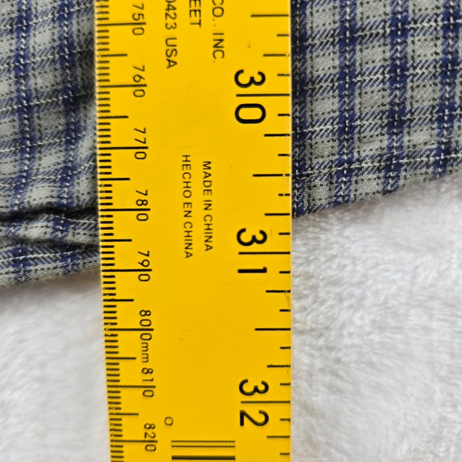 Perry Ellis Button Down Mens L Shirt Blue Grey Plaid Perry Cottons Long Sleeve - Thumbnail 5