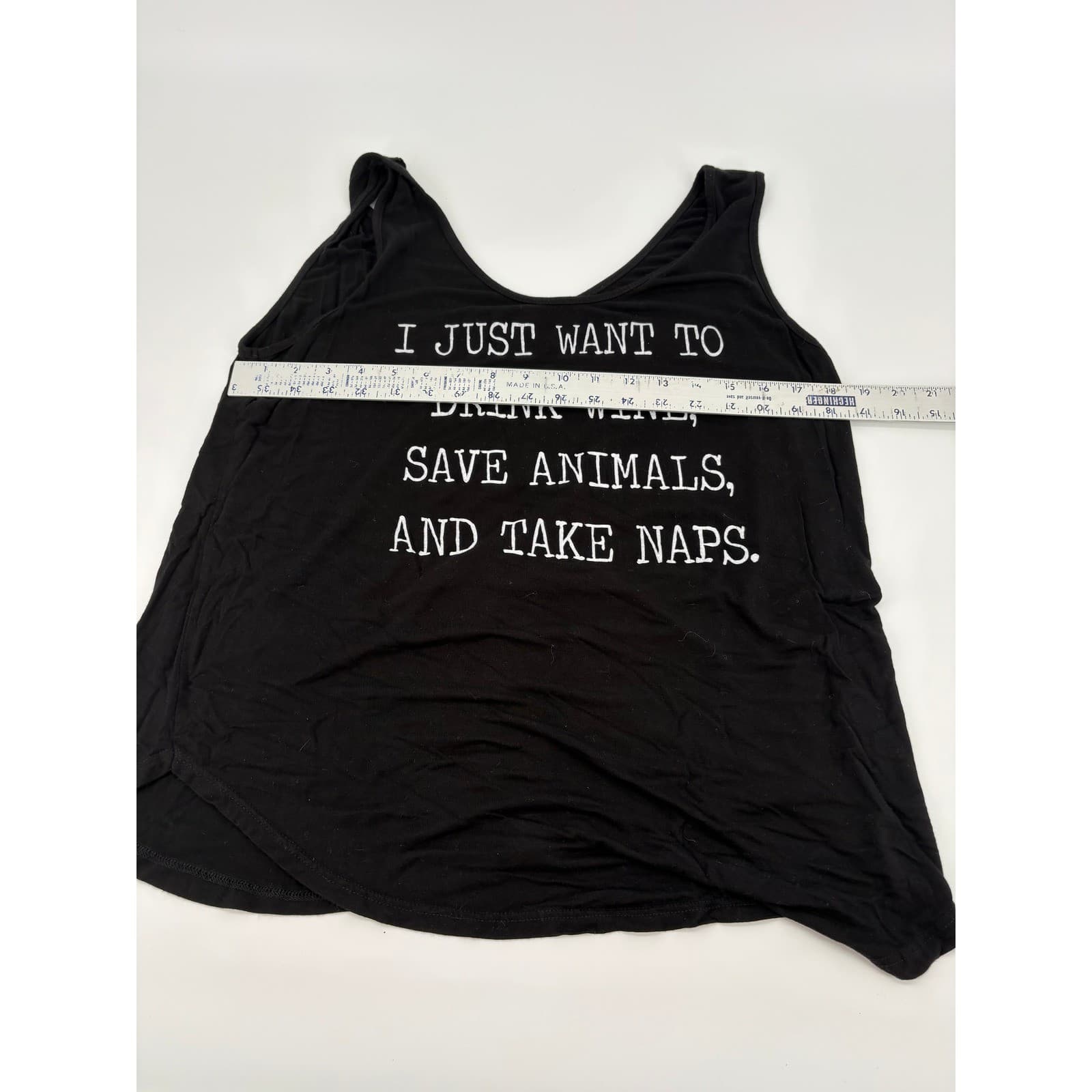 SuperDuperClothing Black Graphic Tank Top Drink Wine Save Animals Naps * - Thumbnail 4