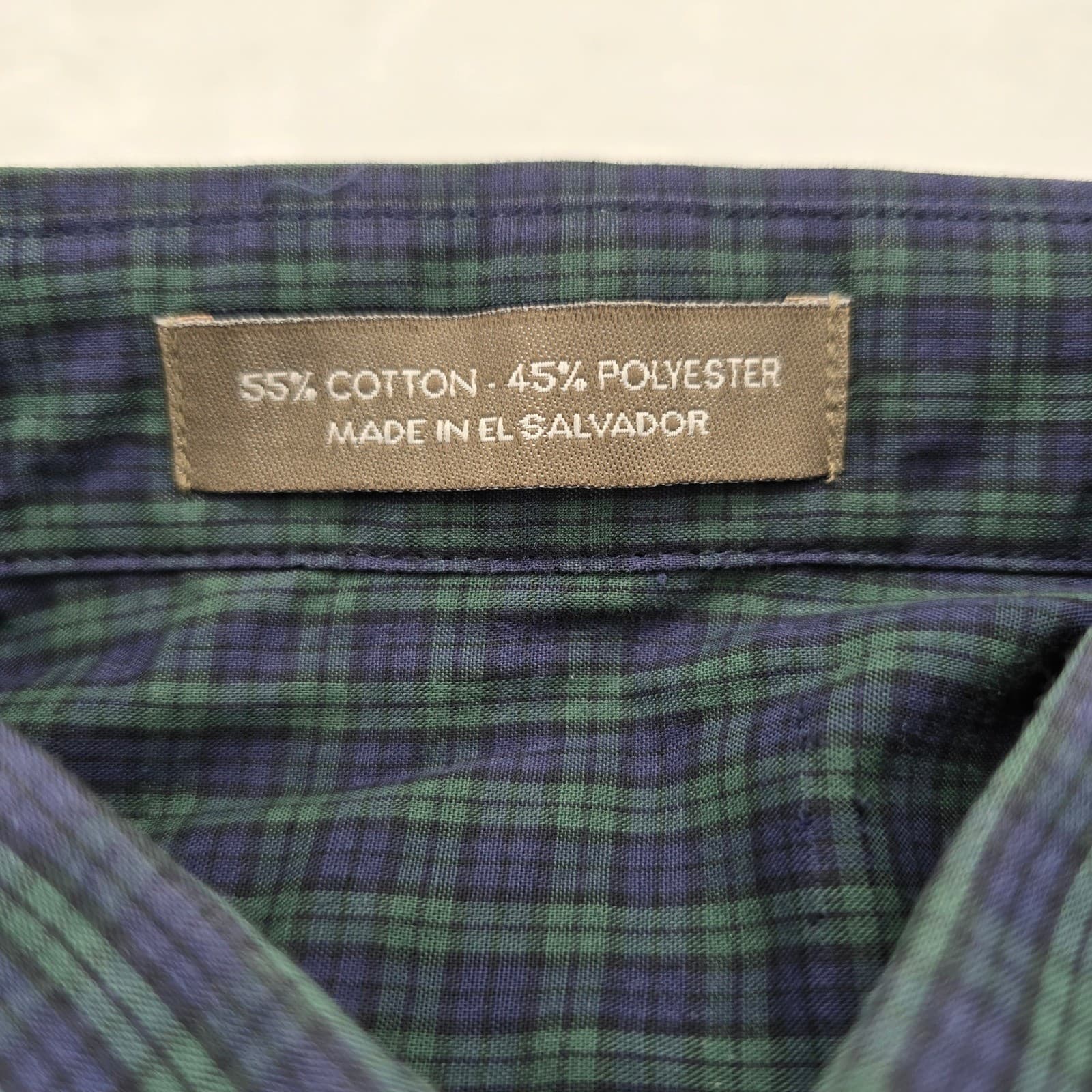 Unbranded Button Down Mens L Button Down Green Navy Blue Plaid Long Sleeve 6835 - Thumbnail 2
