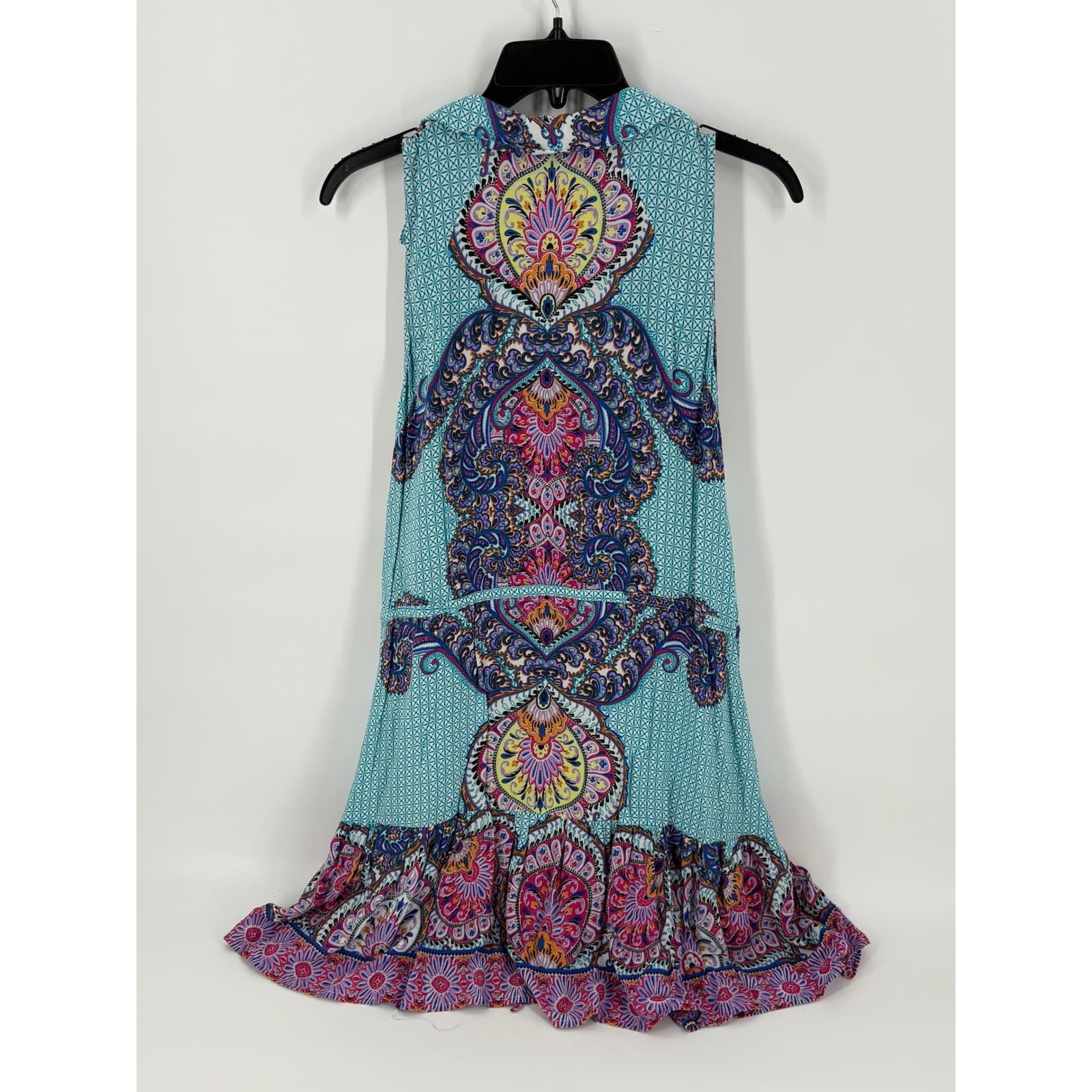 Umgee USA Turquoise Blue Sleeveless Paisley Print Tie Waist Dress Large * - Thumbnail 3