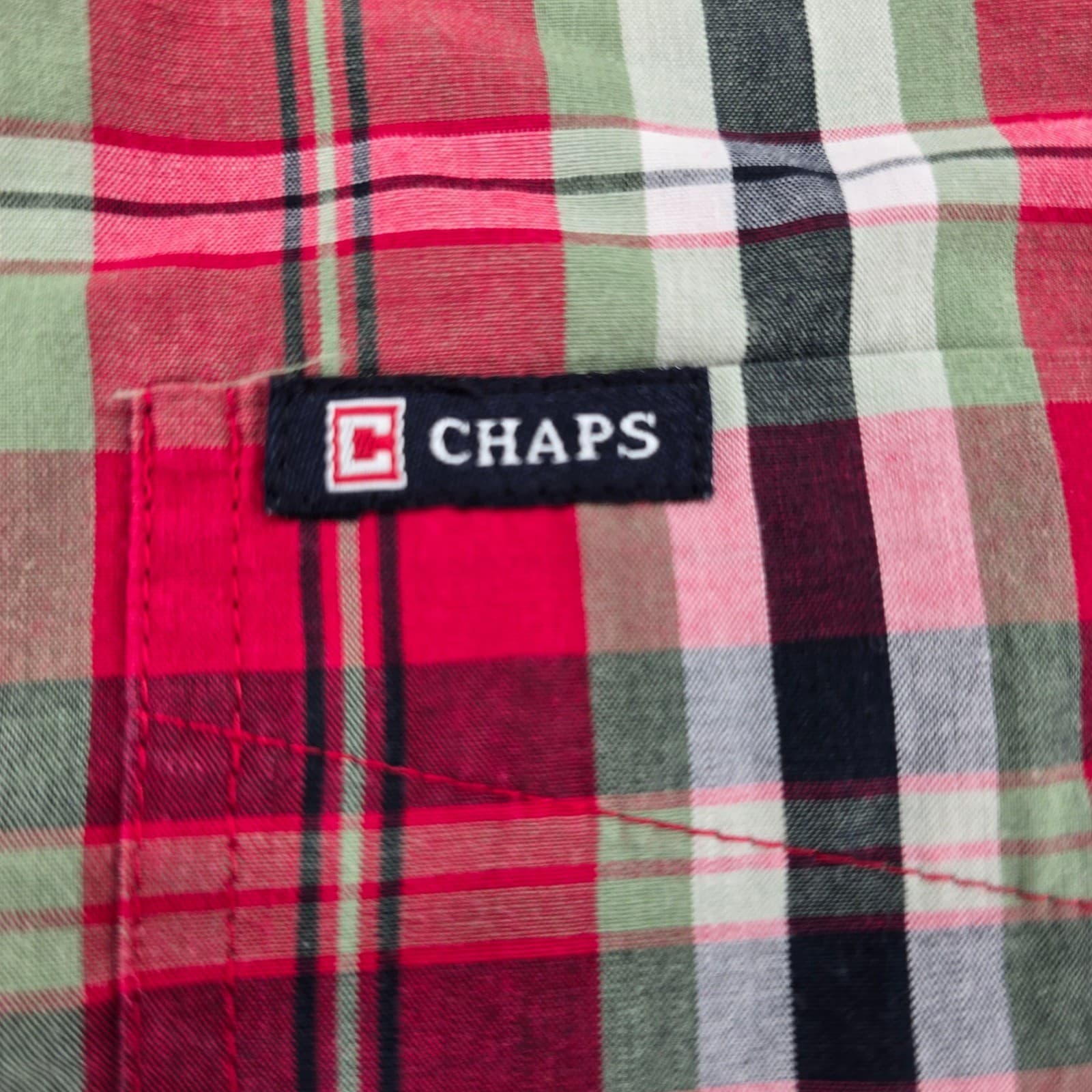 Chaps Button Down Mens Medium Shirt Red Green Plaid Easy Care Long Sleeve - Thumbnail 5