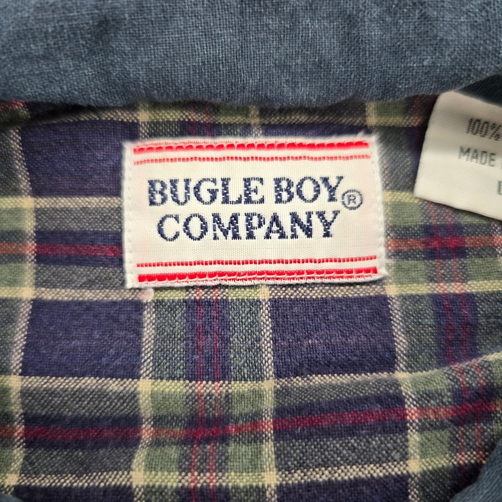 Bugle Boy Shirt Mens L Button Front Navy Blue Plaid Flannel Long Sleeve Cotton - Thumbnail 2