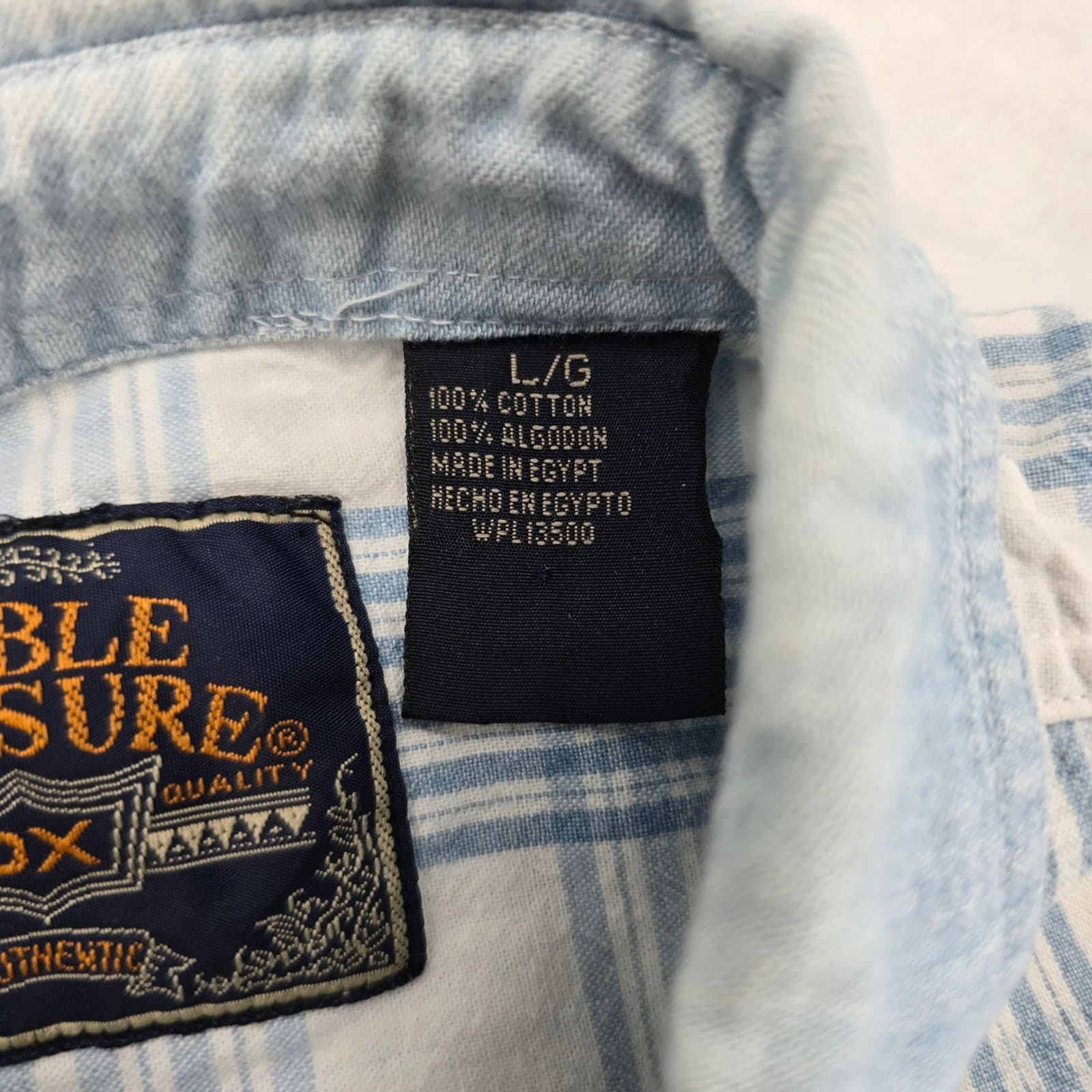 Double Exposure Shirt Mens L Button Down Blue White Plaid Cotton Long Sleeve - Thumbnail 3
