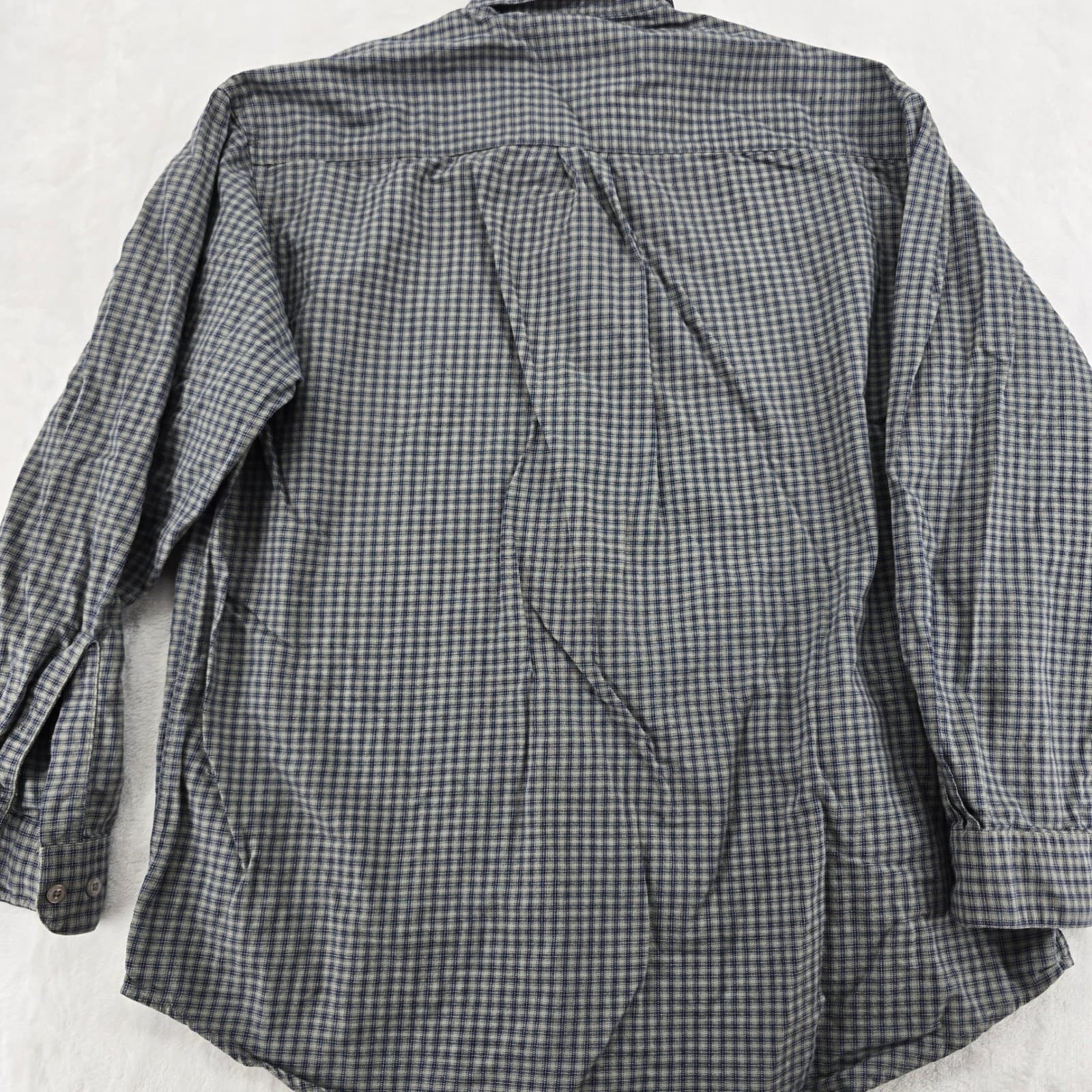 Perry Ellis Button Down Mens L Shirt Blue Grey Plaid Perry Cottons Long Sleeve - Thumbnail 6