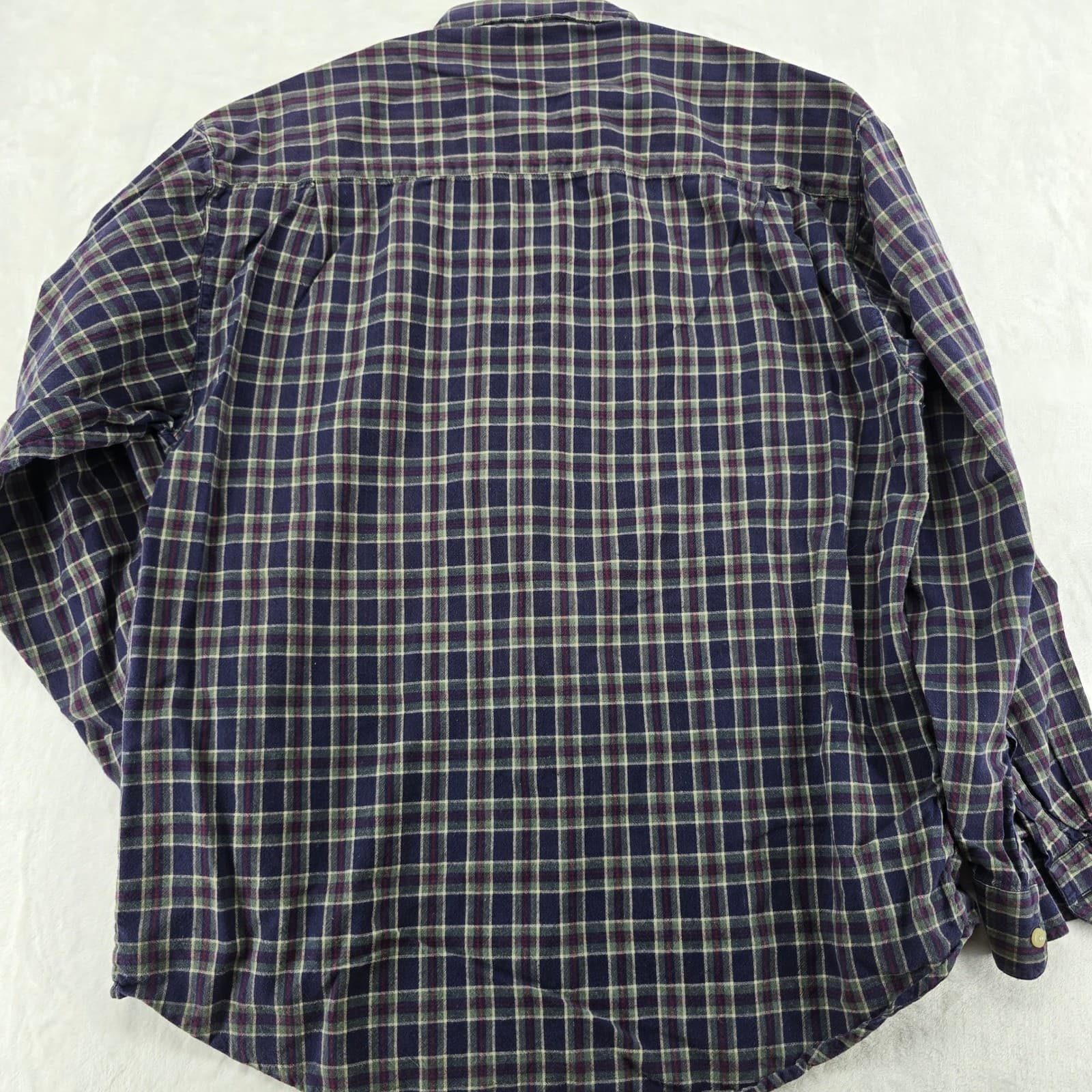 Bugle Boy Shirt Mens L Button Front Navy Blue Plaid Flannel Long Sleeve Cotton - Thumbnail 6