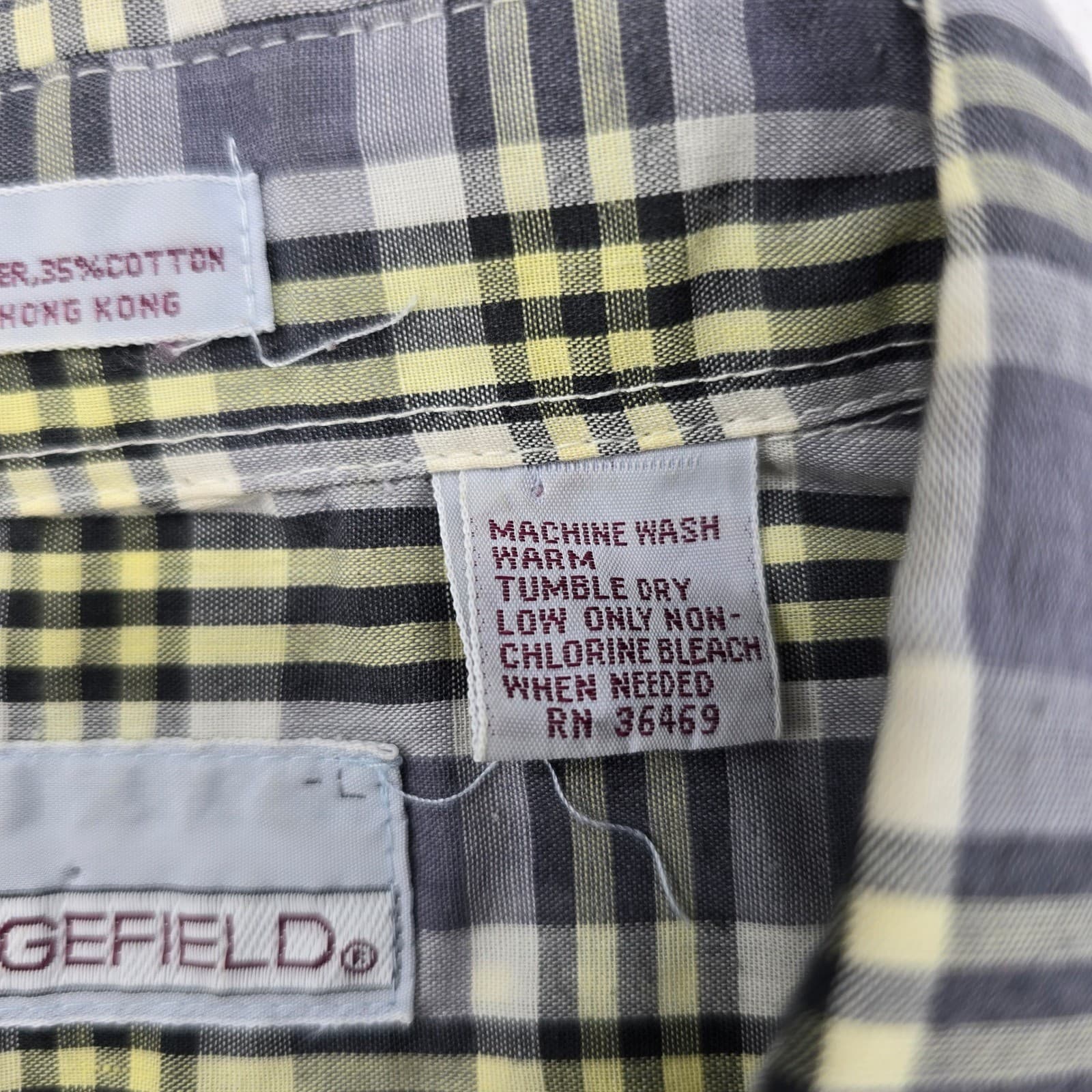 Wedgefield Button Down Mens L Shirt Grey Yellow Plaid Long Sleeve Pocket 6828 - Thumbnail 4
