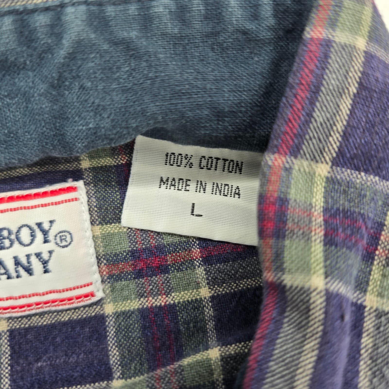 Bugle Boy Shirt Mens L Button Front Navy Blue Plaid Flannel Long Sleeve Cotton - Thumbnail 3