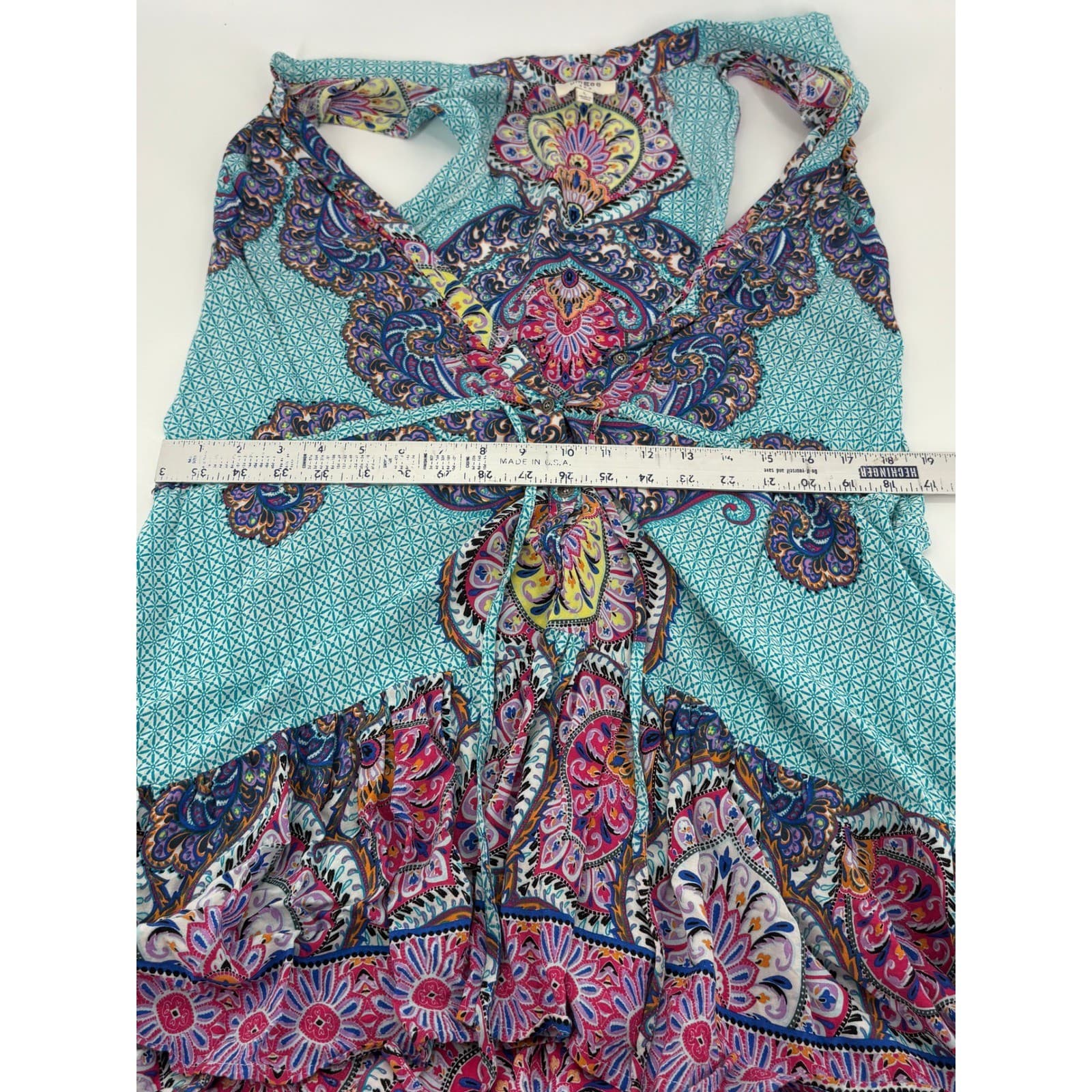 Umgee USA Turquoise Blue Sleeveless Paisley Print Tie Waist Dress Large * - Thumbnail 4