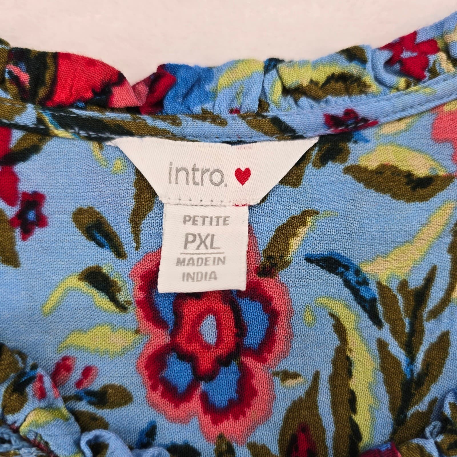 Intro Top Womens PXL Blouse Blue Floral Rayon Smocked Henley Short Sleeve - Thumbnail 2