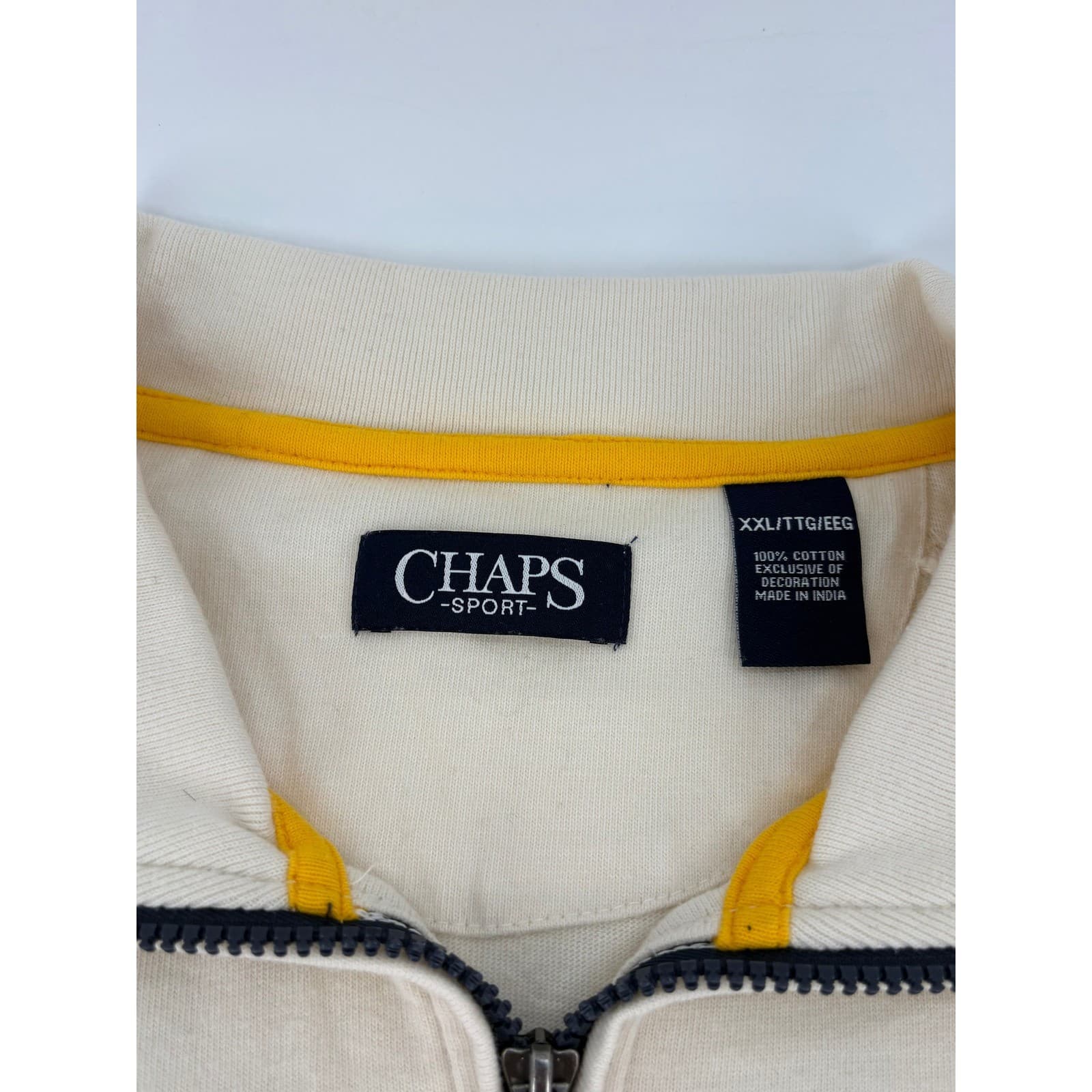Chaps Sport Quarter Zip Pullover Chest Stripe XXL Cream Mens - Thumbnail 2