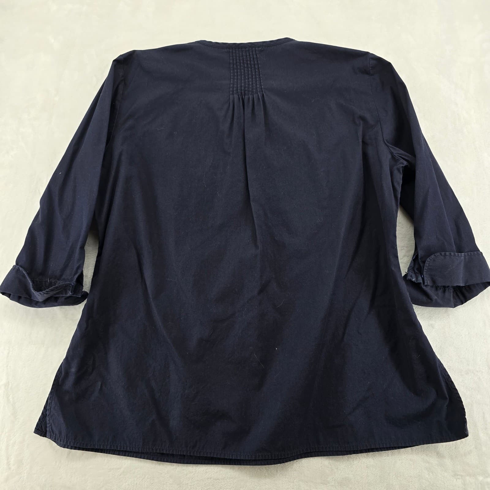 Lands' End Tunic Womens L/P 14-16 Top Navy Blue Pintuck Bib Cotton Blouse - Thumbnail 6