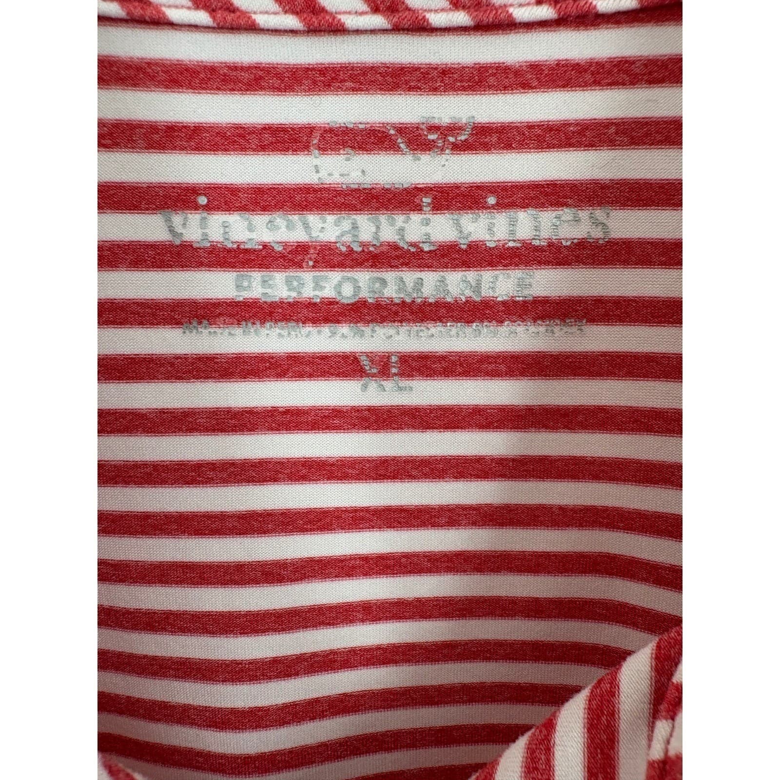 Vineyard Vines Men's Red Striped Performance Polo Shirt XL Whale Logo - Thumbnail 2