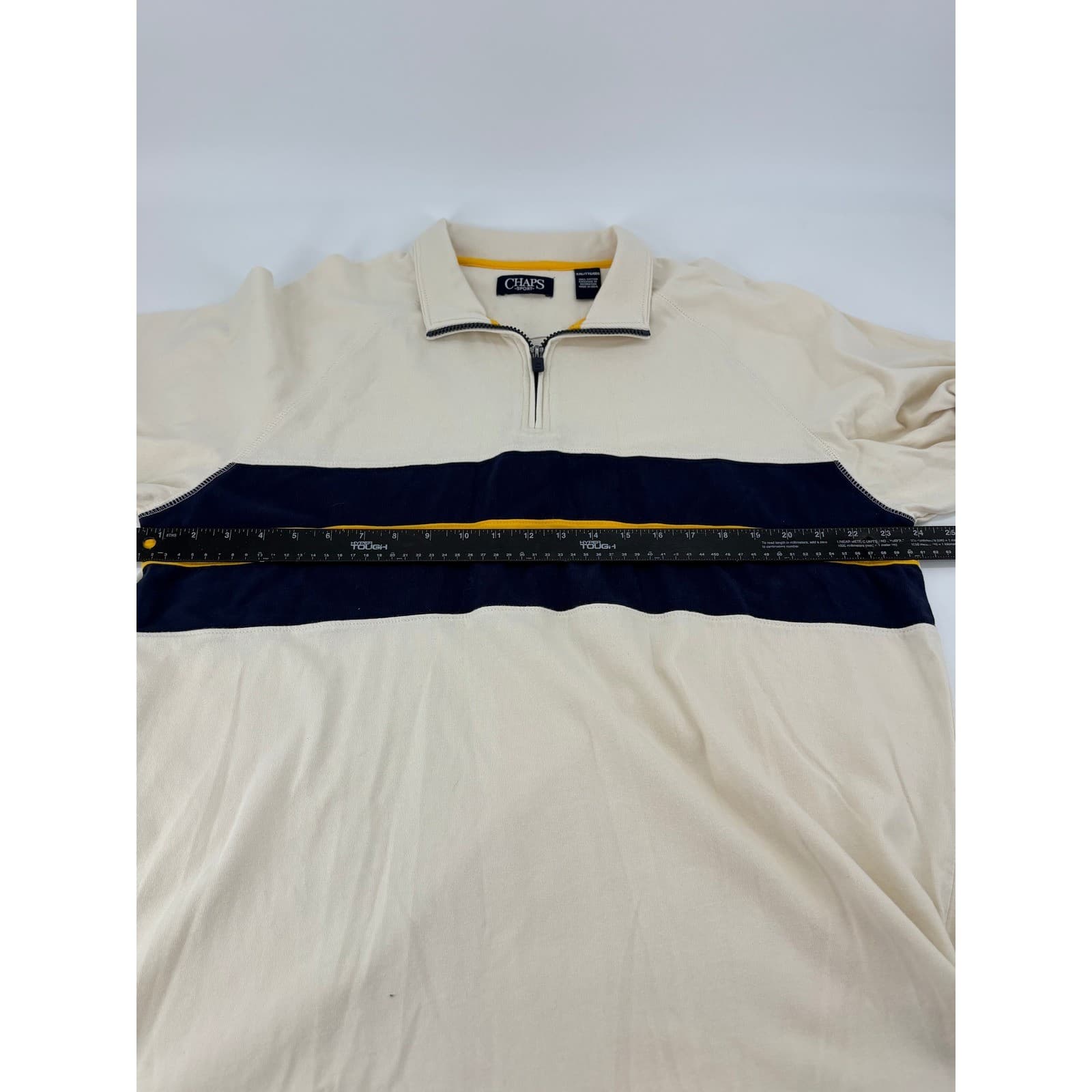Chaps Sport Quarter Zip Pullover Chest Stripe XXL Cream Mens - Thumbnail 4
