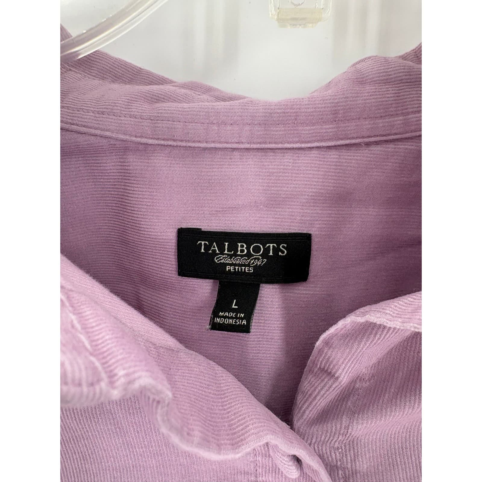 Talbots Women's Lavender Corduroy Button-Down Shirt Petite L Long Sleeve Pockets - Thumbnail 3
