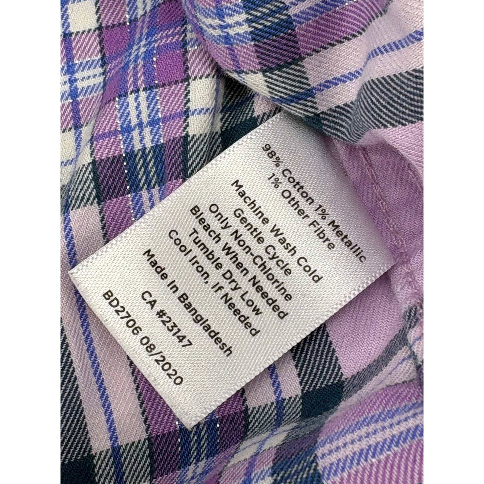 Talbots Petite Plaid Button Down Shirt Women's Long Sleeve Purple White Green LP - Thumbnail 6