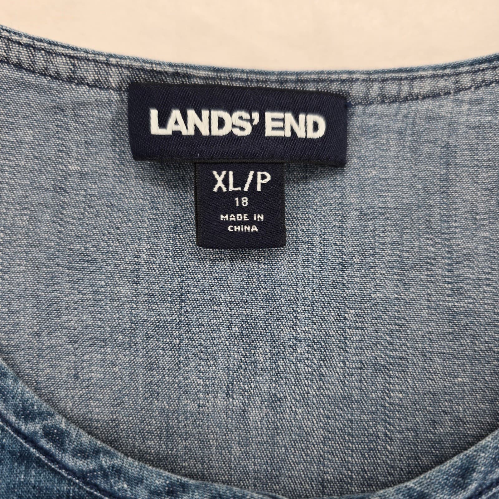 Lands' End Tunic Womens XL/P Tunic Blue Denim Henley Neck Long Sleeve 6894 - Thumbnail 2