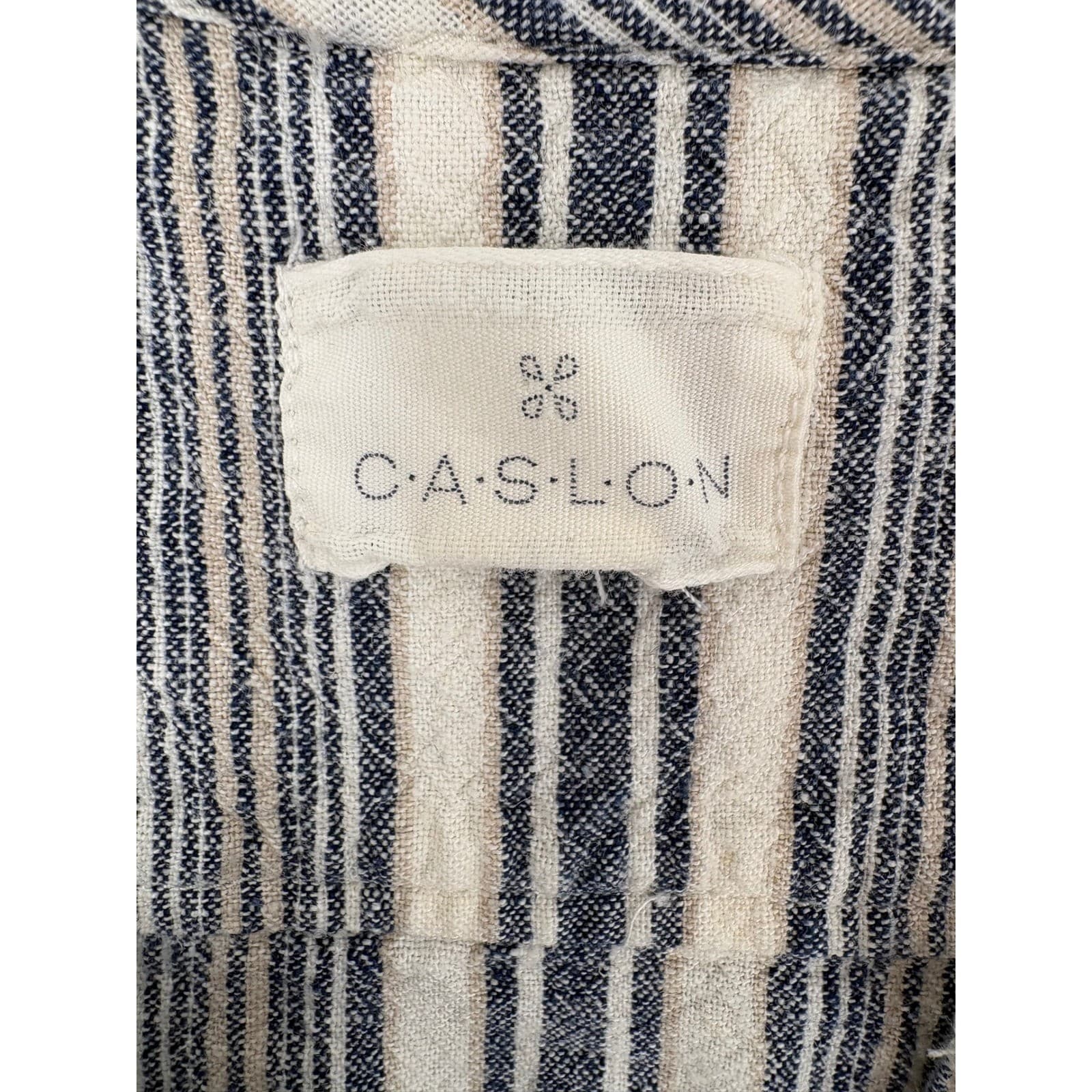 CASLON Womens Striped Sleeveless Drawstring Waist Utility Dress Navy Cream M - Thumbnail 2