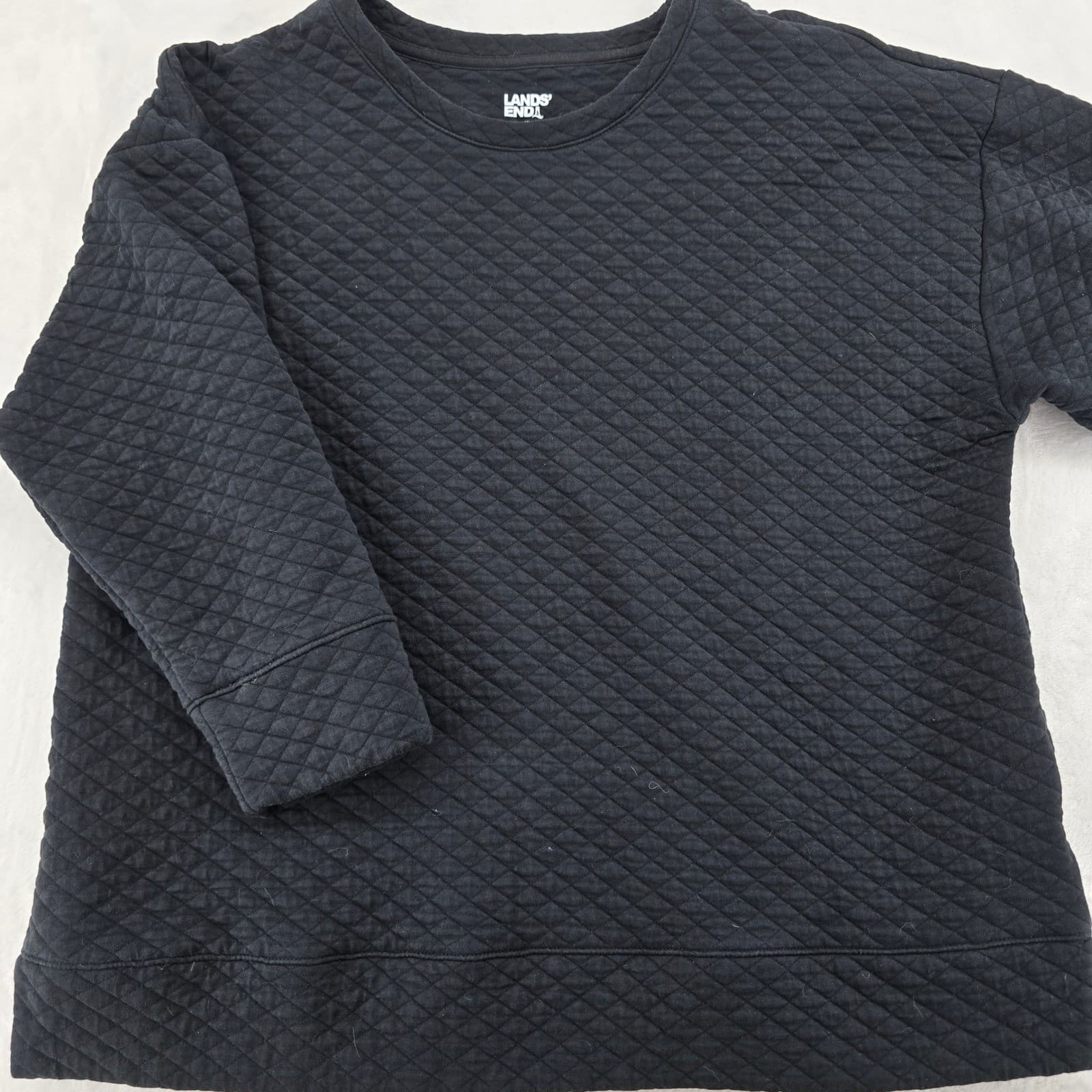 Lands' End Sweatshirt Womens XL Sweatshirt Black Quilted Diamond Crewneck 6893
