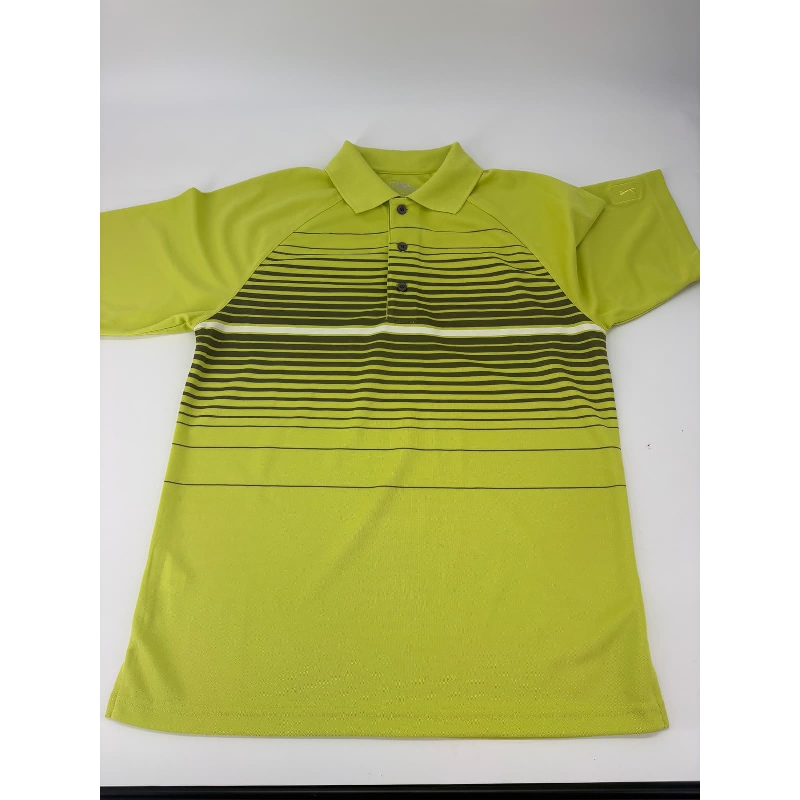 PGA Tour Striped Performance Golf Polo Shirt Small Lime Green Mens - Thumbnail 2