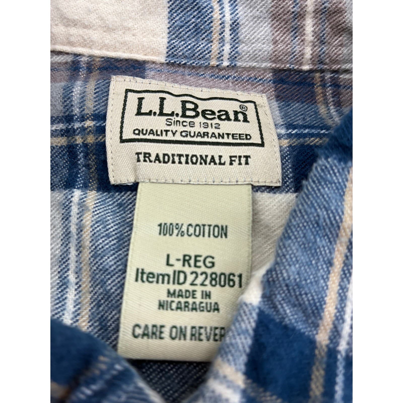 L.L. Bean Shirt Mens L Button Down Plaid Blue Brown Traditional Fit 228061 - Thumbnail 2