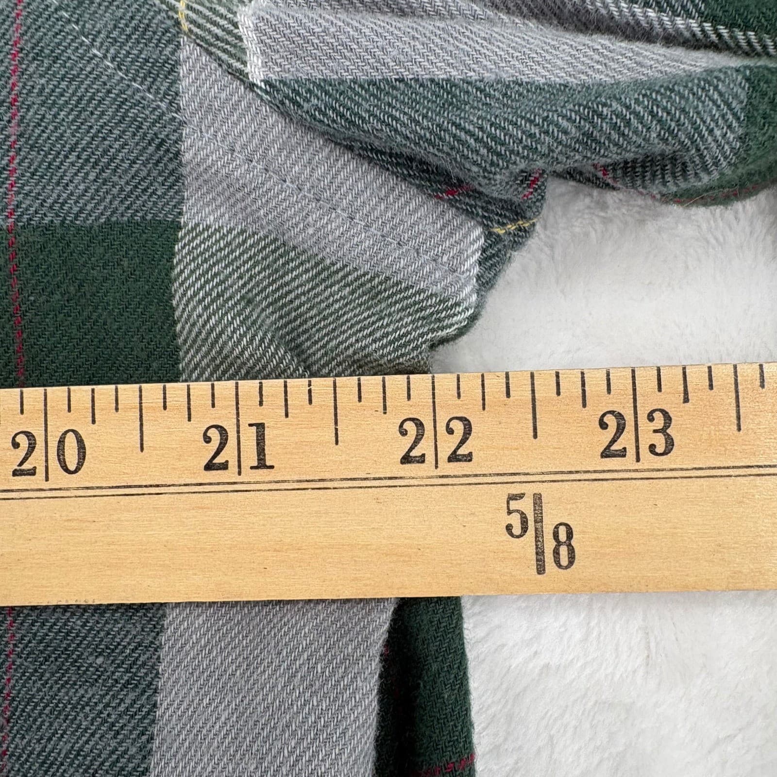 Saddlebred Flannel Mens L Shirt Green Grey Plaid Classic Fit Cotton Long Sleeve - Thumbnail 4