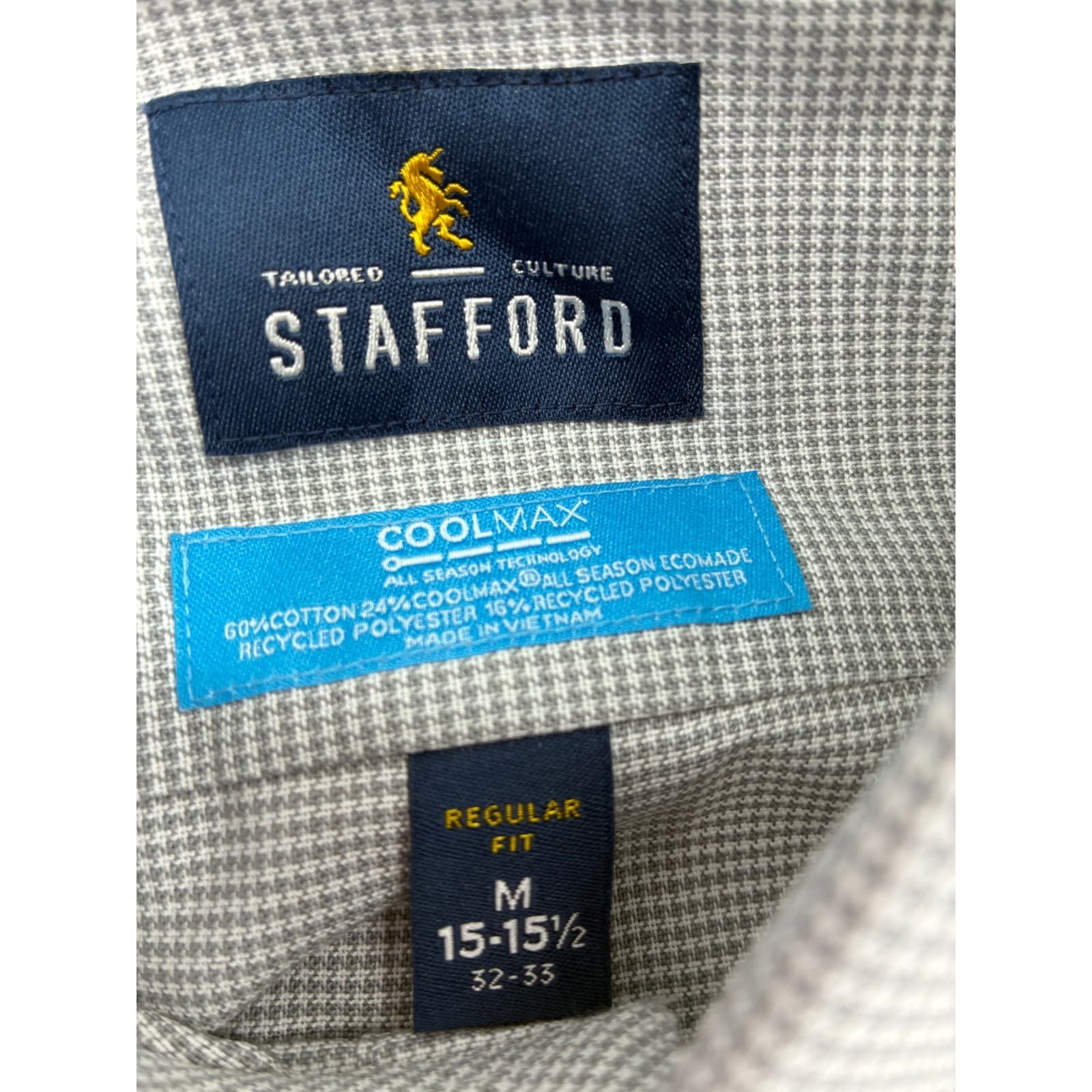 Stafford Button Down Shirt Mens M 15-15.5 Shirt Green Gray Coolmax Lot of 2 - Thumbnail 3