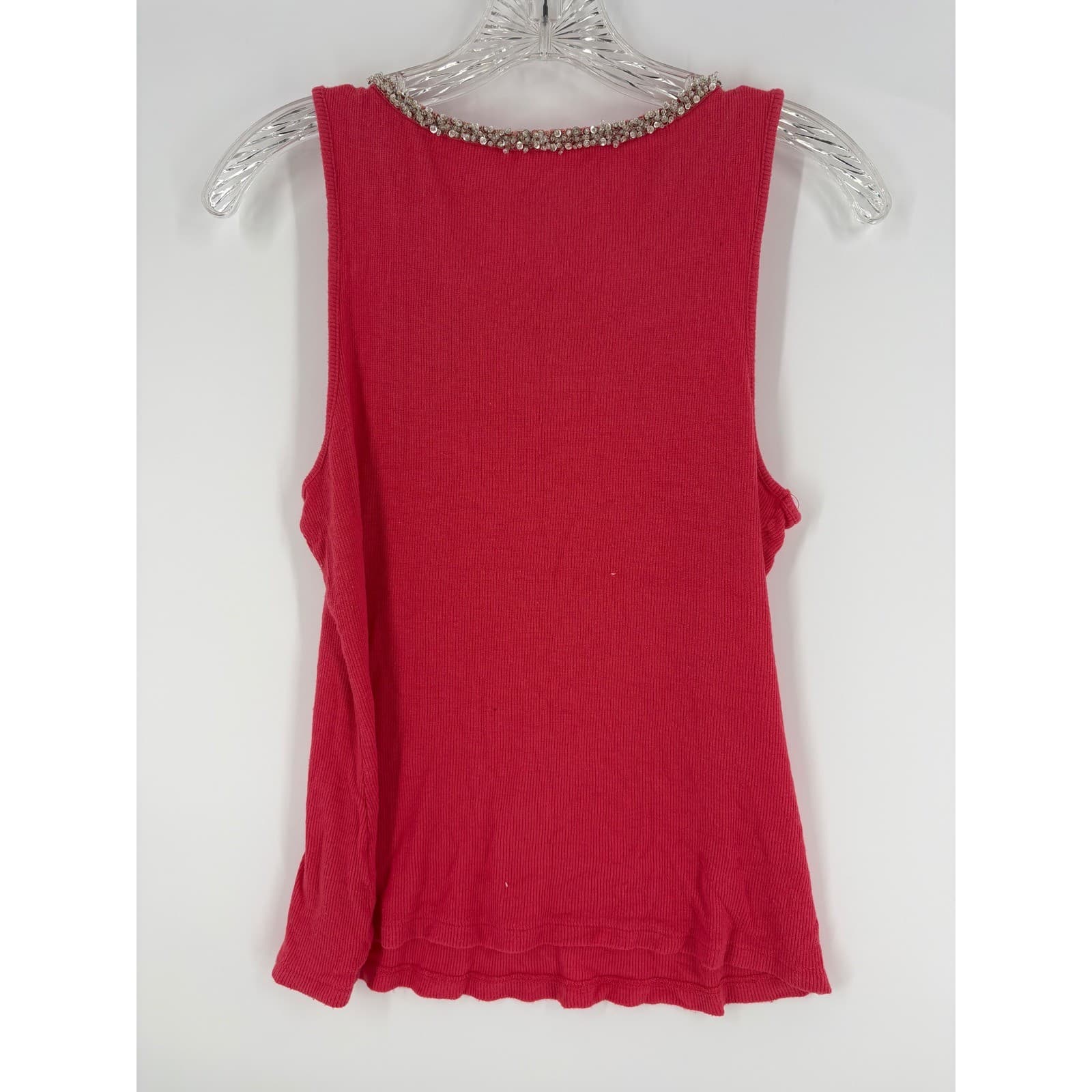 Charter Club Petite Pink Ribbed Tank Top Beaded Sleeveless Casual Cute - Thumbnail 5